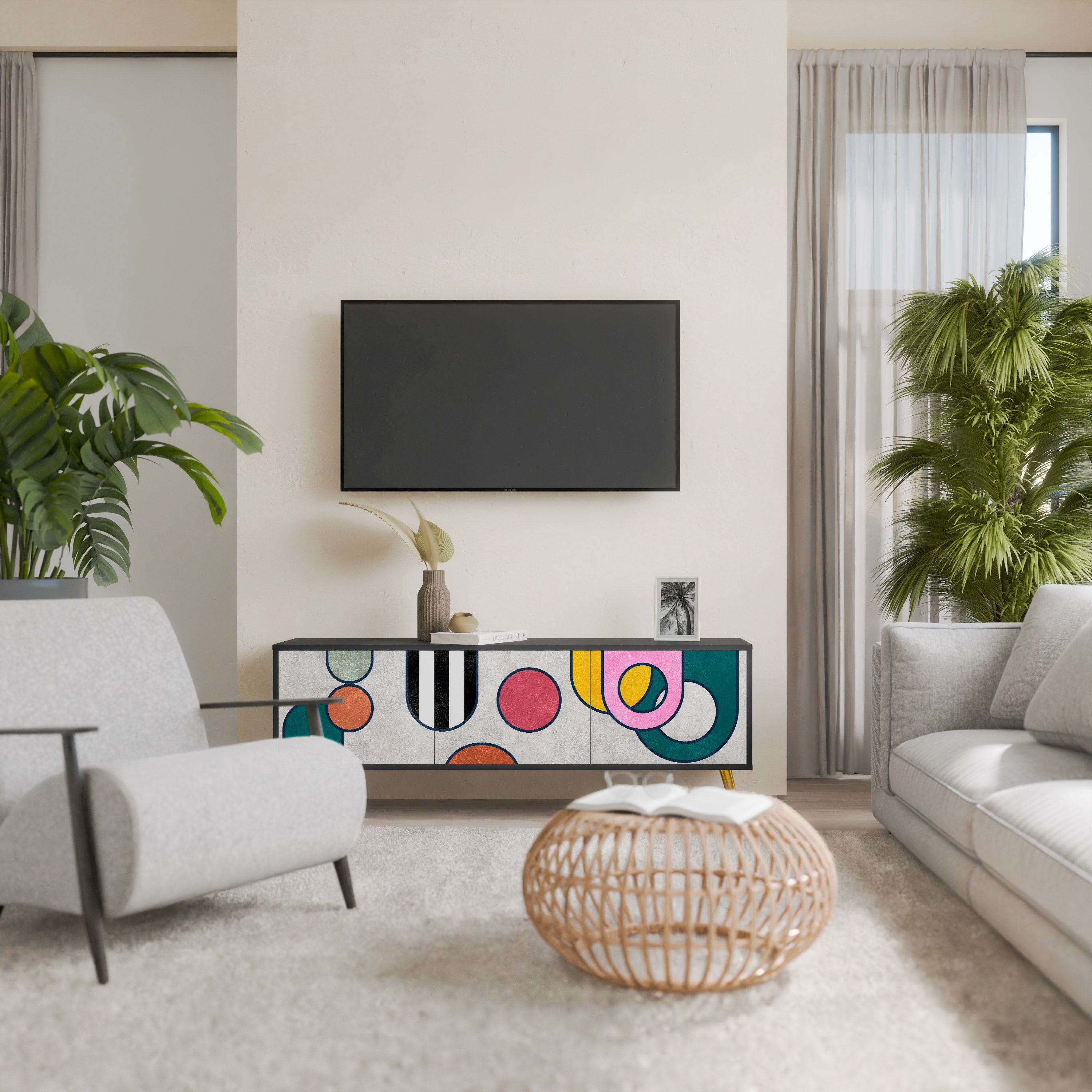 Mueble de TV de 3 puertas COOL STORY con acabado negro