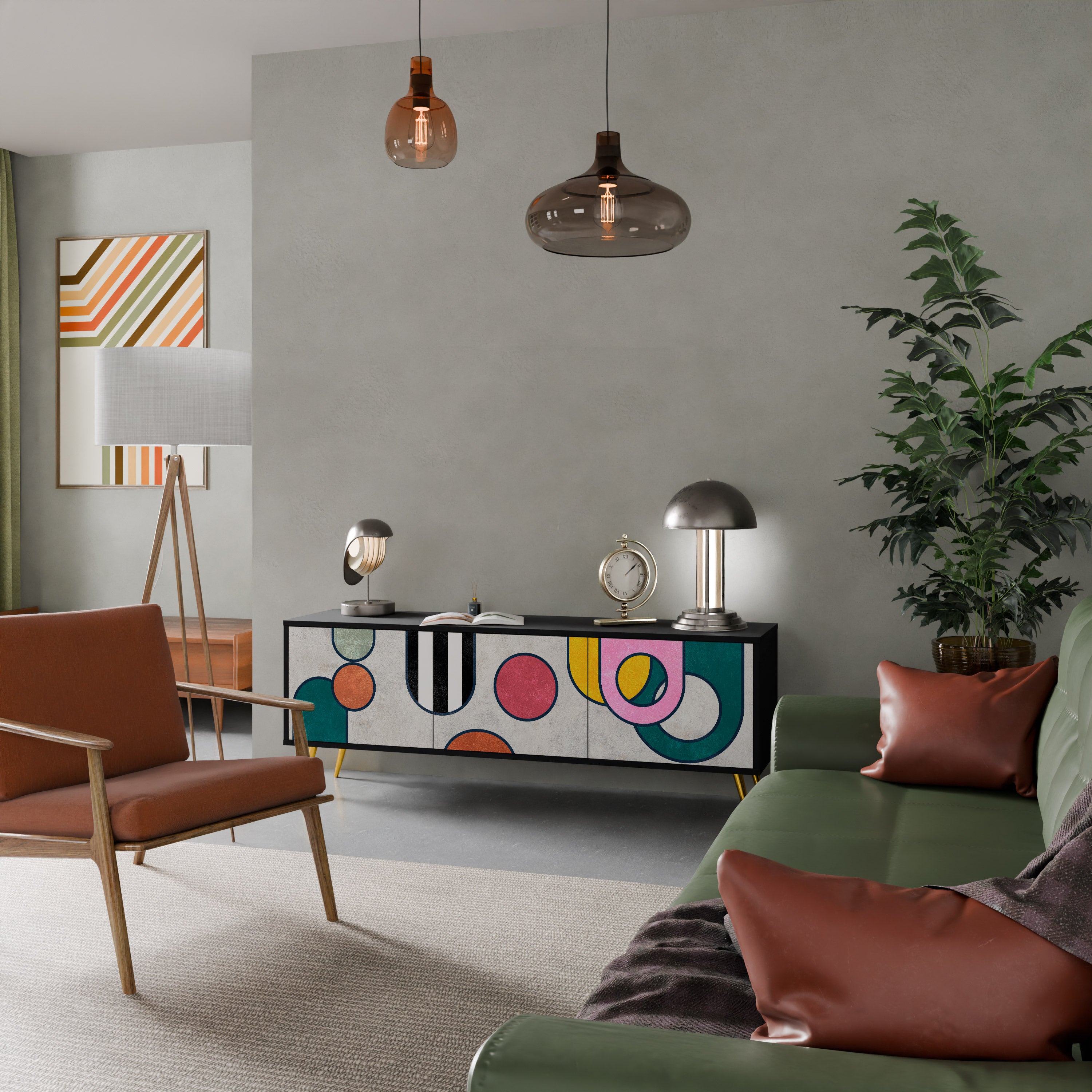 Mueble de TV de 3 puertas COOL STORY con acabado negro