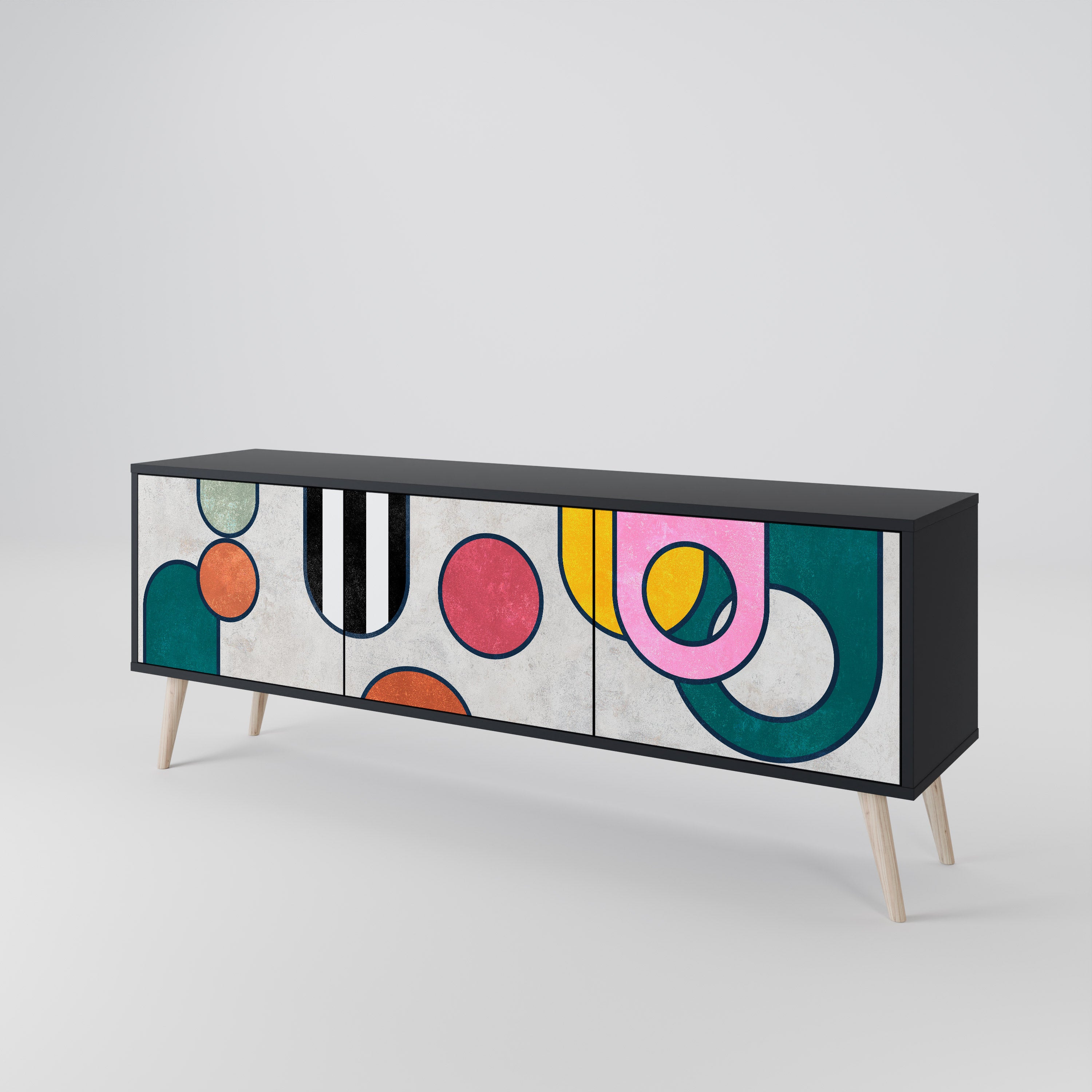Mueble de TV de 3 puertas COOL STORY con acabado negro