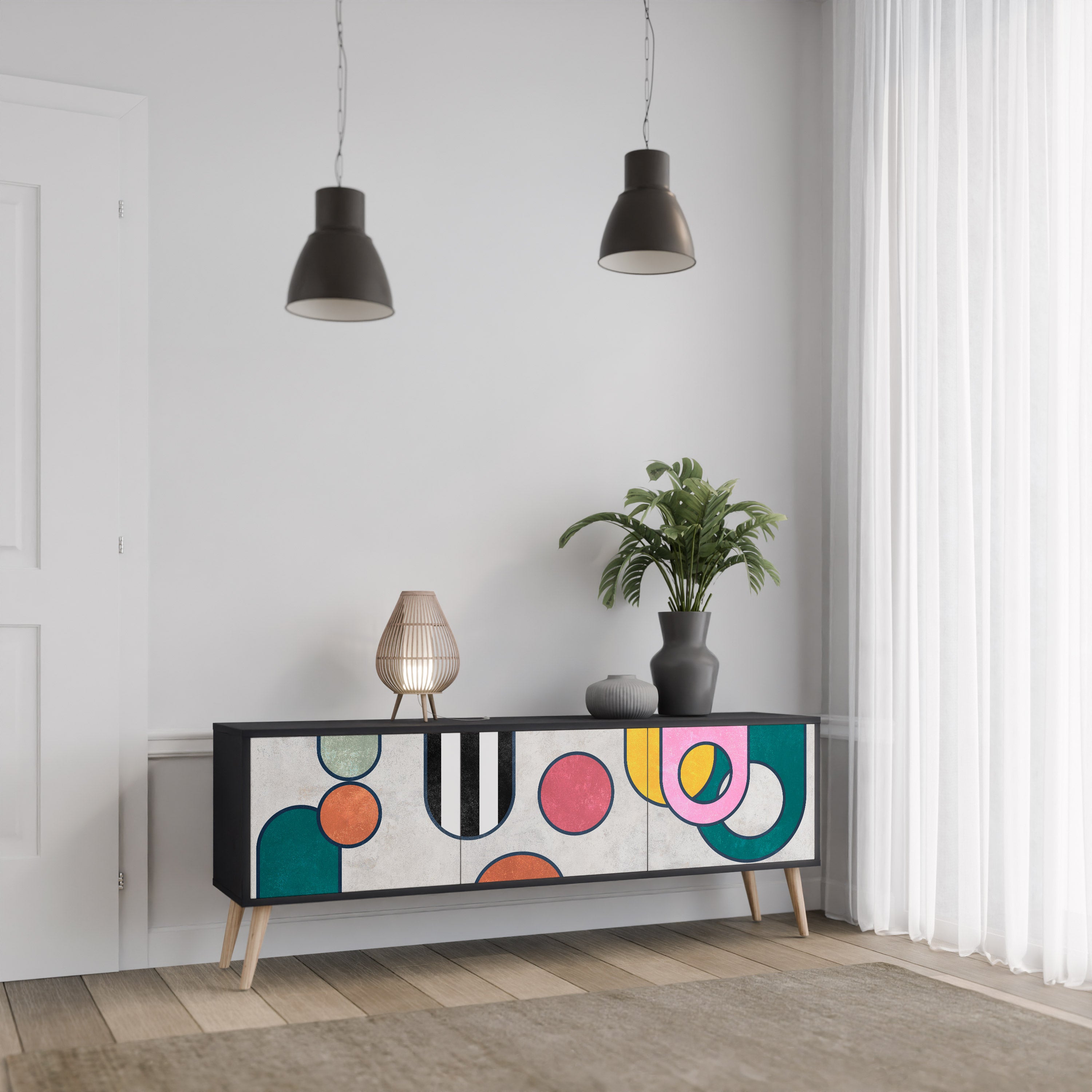Mueble de TV de 3 puertas COOL STORY con acabado negro