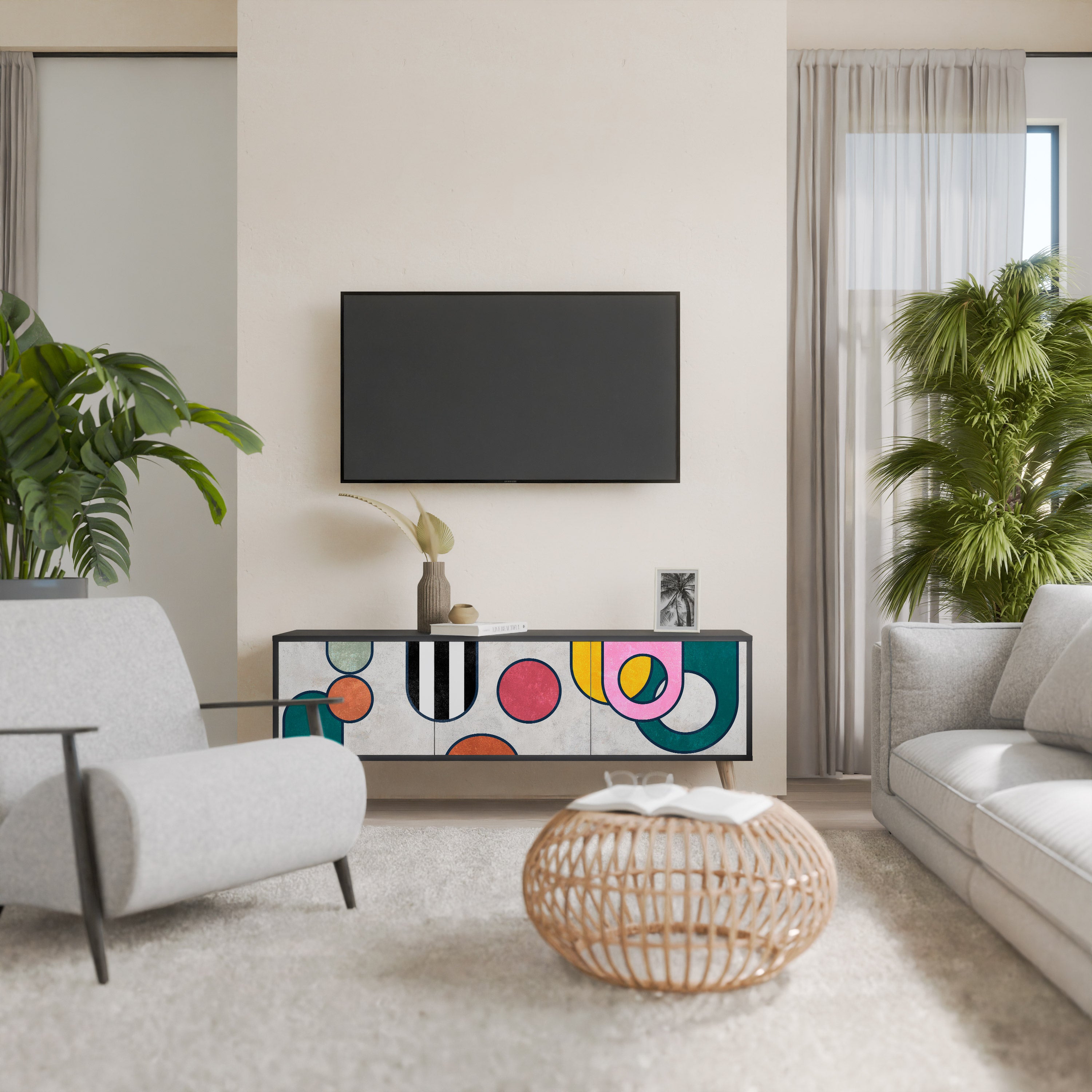 Mueble de TV de 3 puertas COOL STORY con acabado negro
