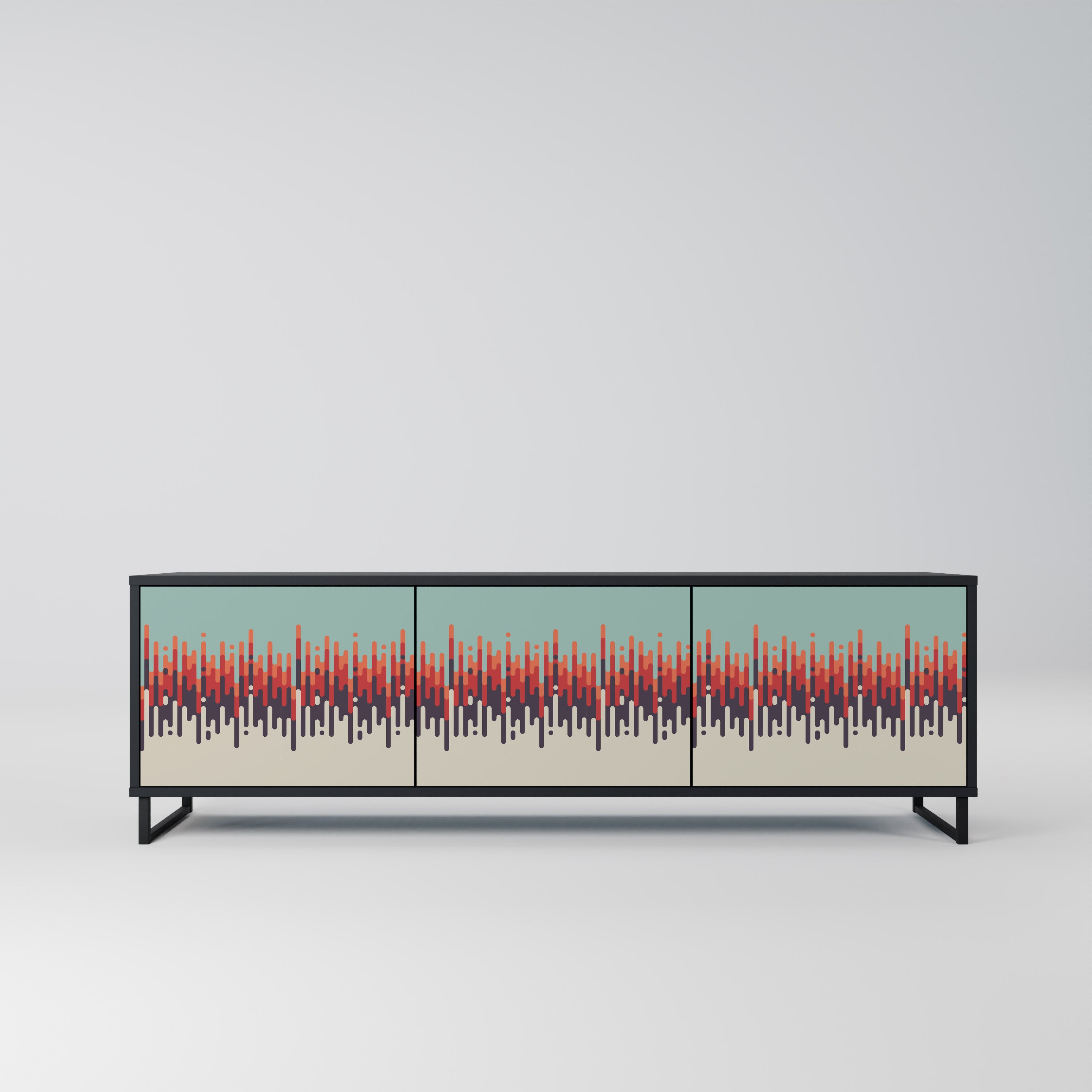 Mueble de TV de 3 puertas CHROMA CONTOURS con acabado negro