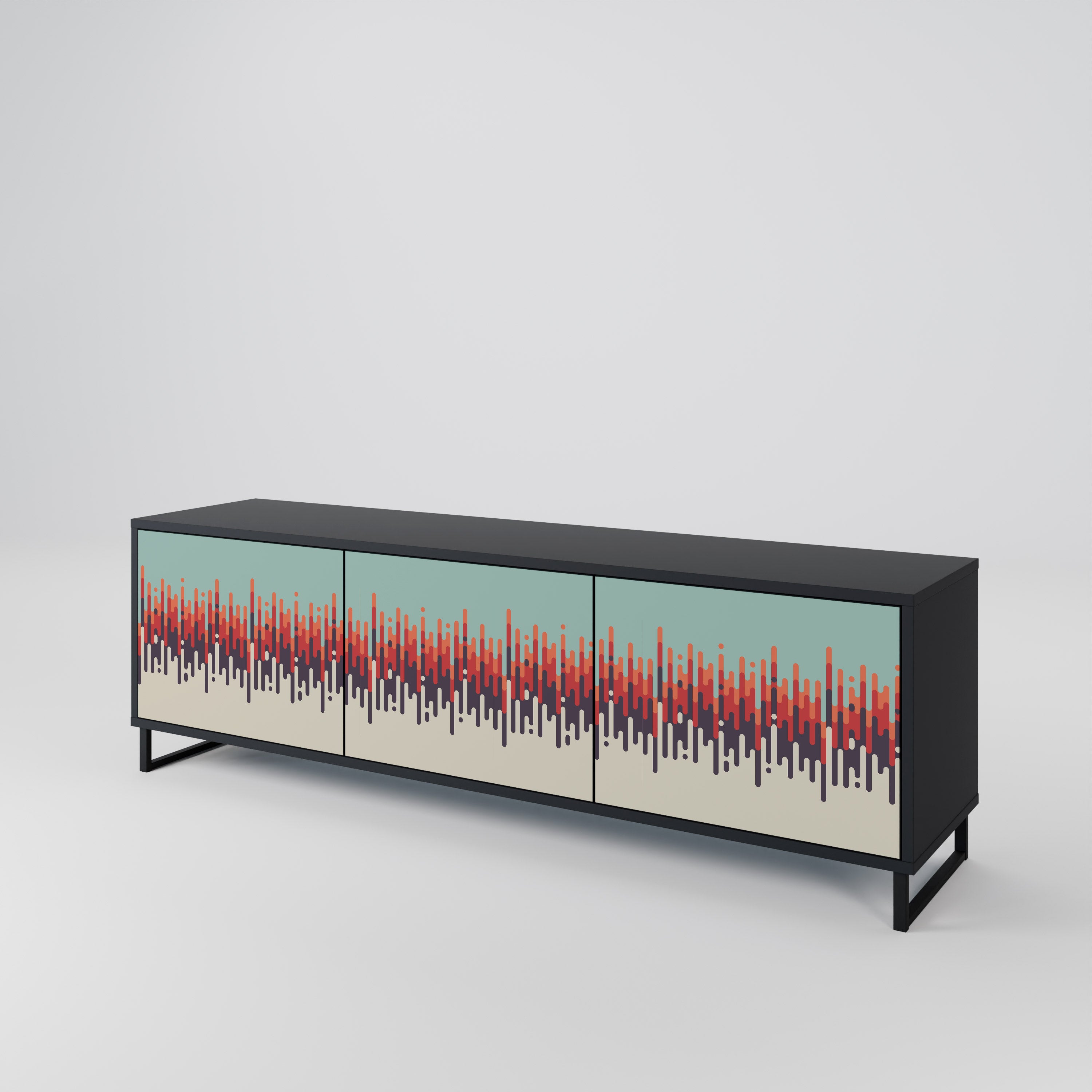 Mueble de TV de 3 puertas CHROMA CONTOURS con acabado negro