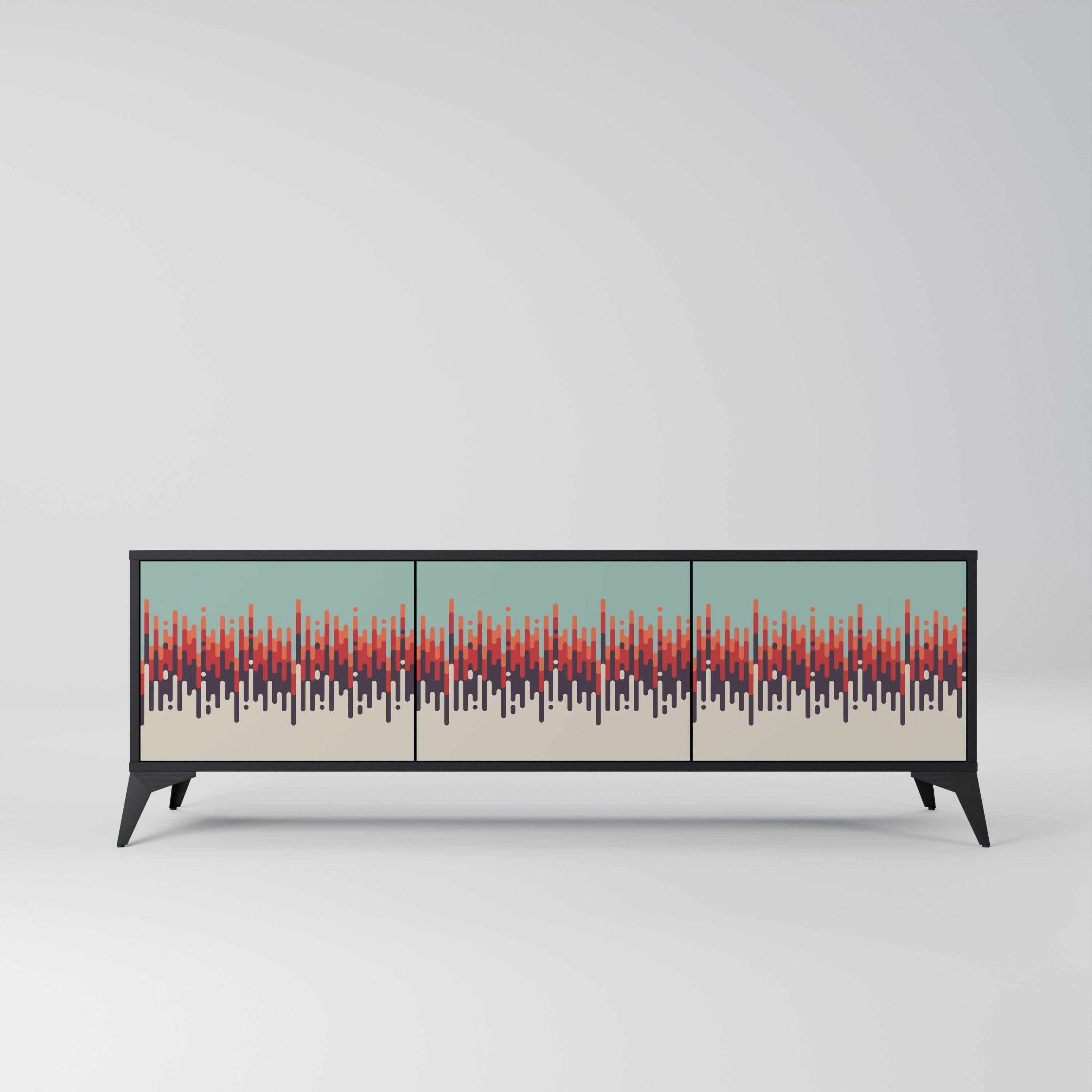 Mueble de TV de 3 puertas CHROMA CONTOURS con acabado negro