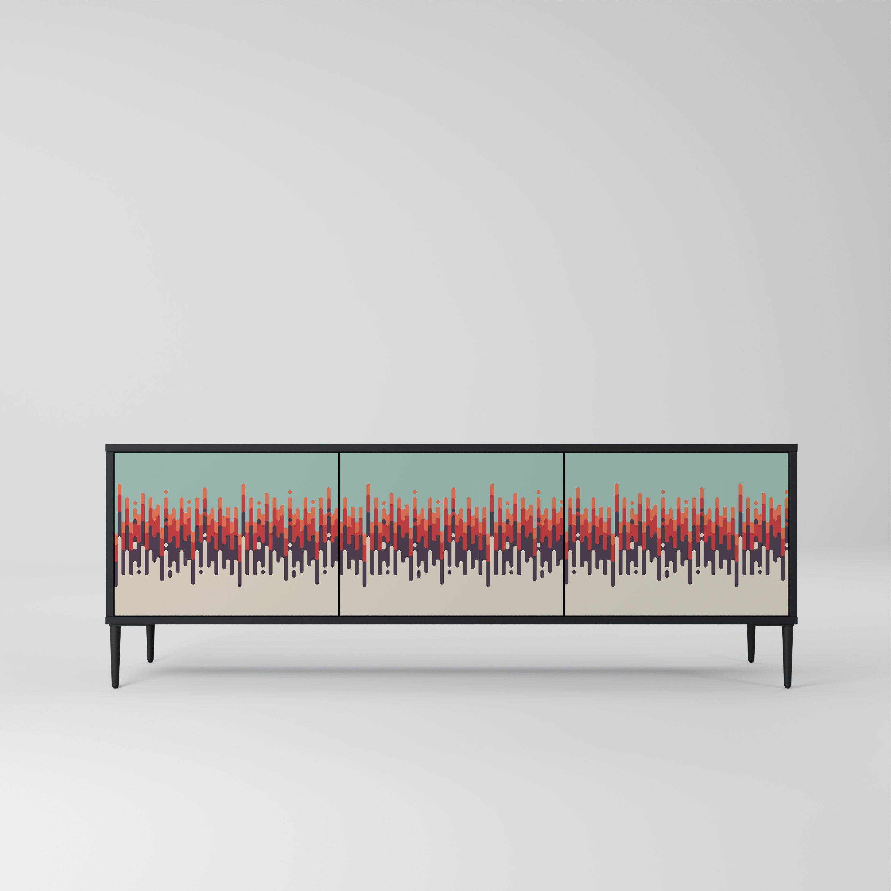 Mueble de TV de 3 puertas CHROMA CONTOURS con acabado negro