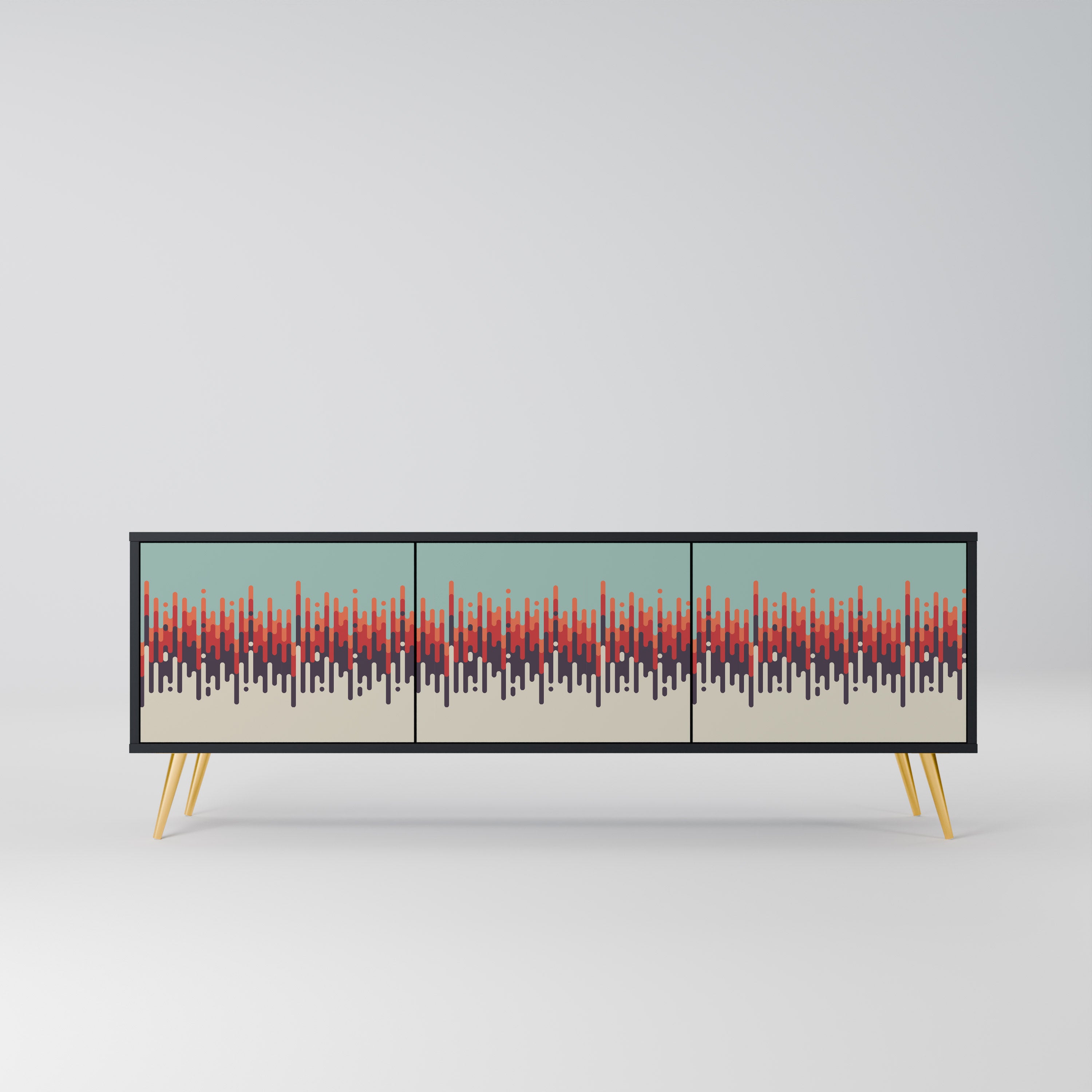 Mueble de TV de 3 puertas CHROMA CONTOURS con acabado negro