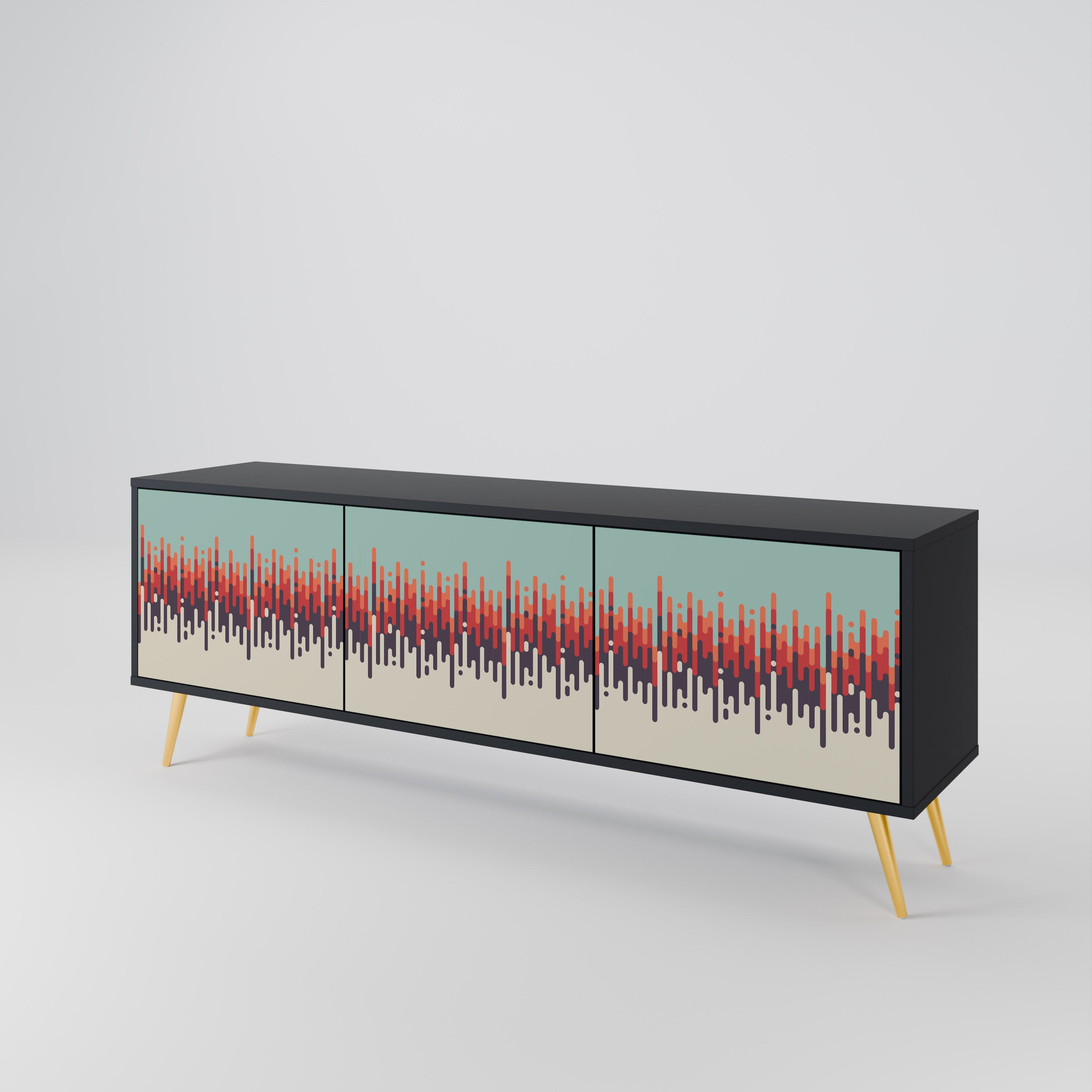 Mueble de TV de 3 puertas CHROMA CONTOURS con acabado negro