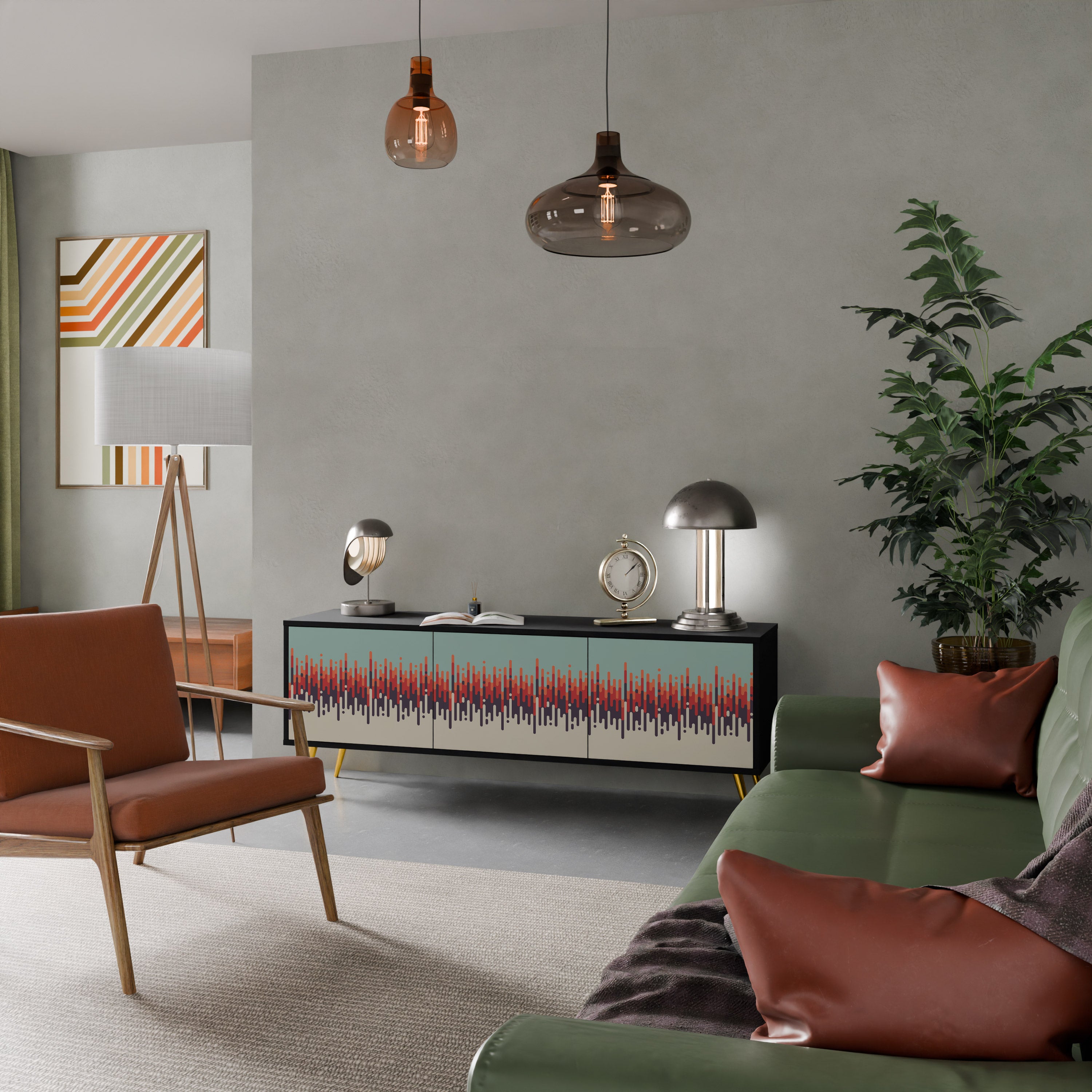 Mueble de TV de 3 puertas CHROMA CONTOURS con acabado negro