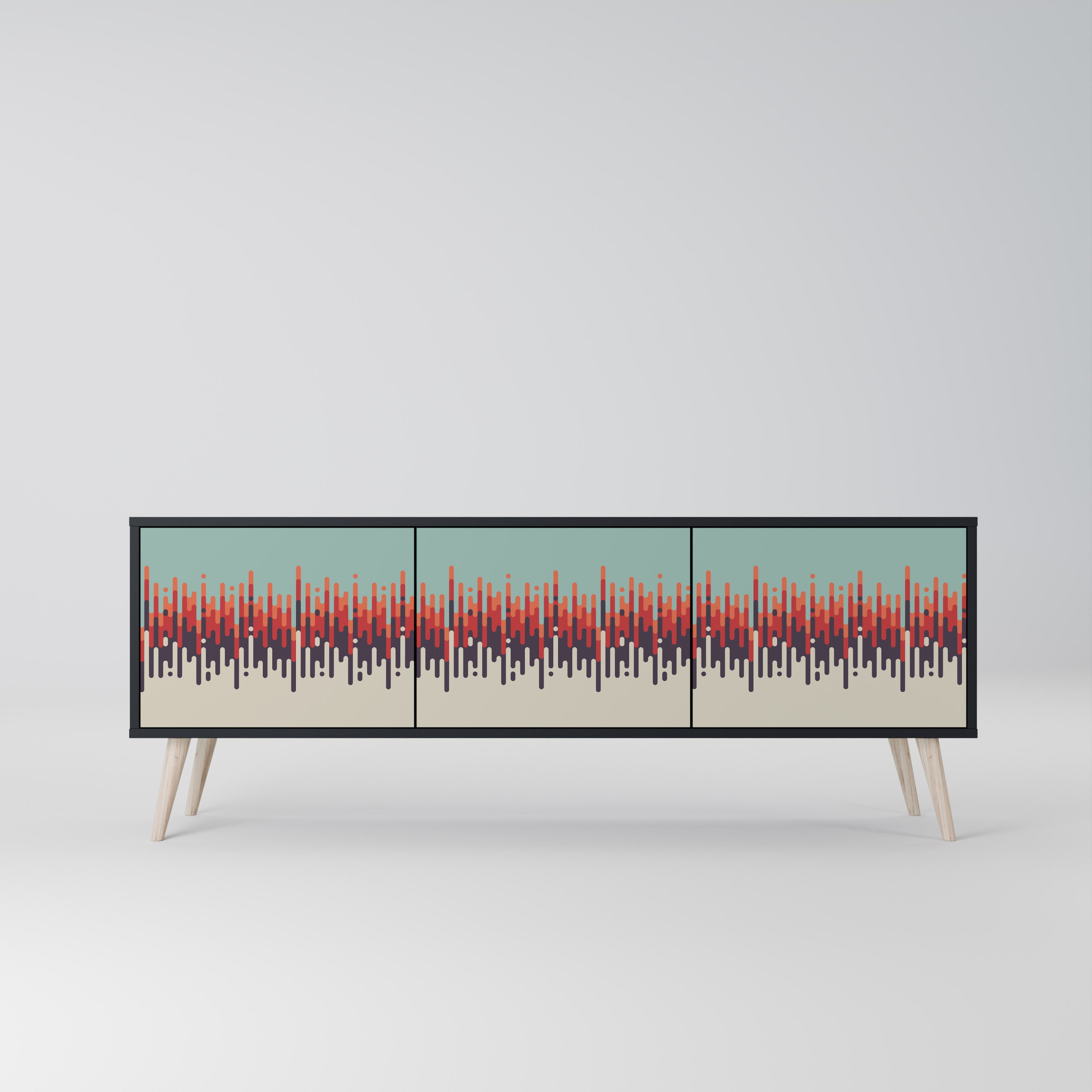 Mueble de TV de 3 puertas CHROMA CONTOURS con acabado negro