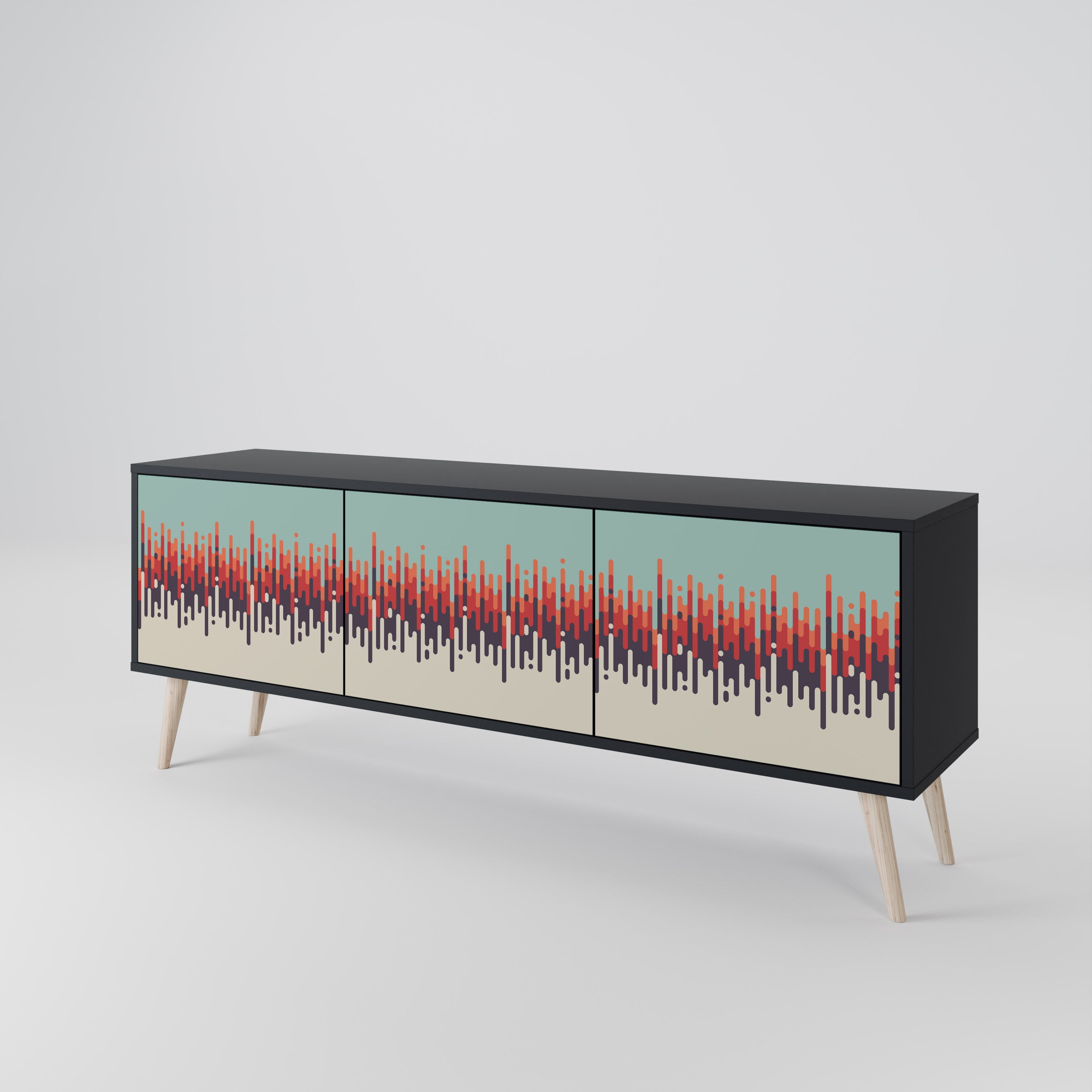 Mueble de TV de 3 puertas CHROMA CONTOURS con acabado negro