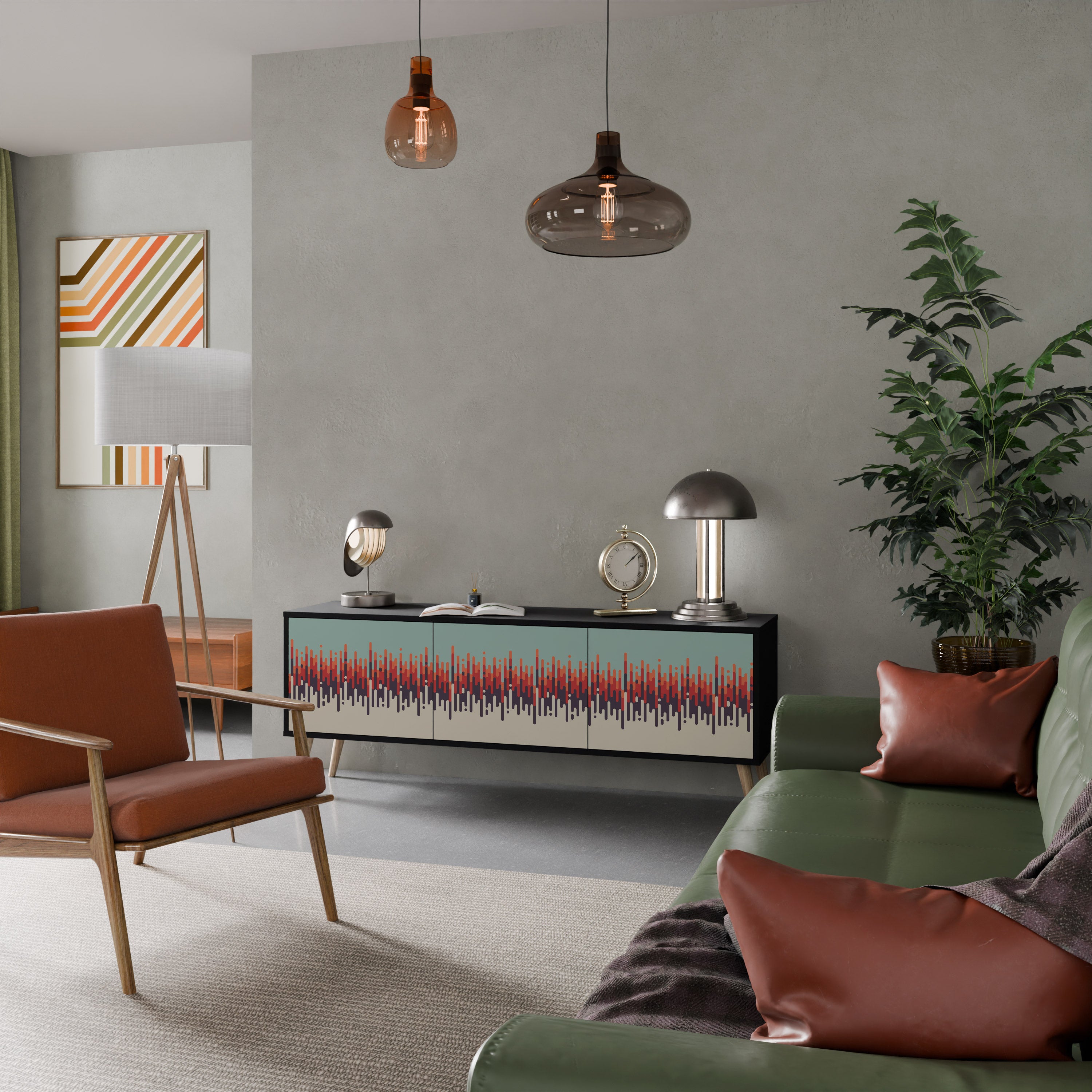 Mueble de TV de 3 puertas CHROMA CONTOURS con acabado negro