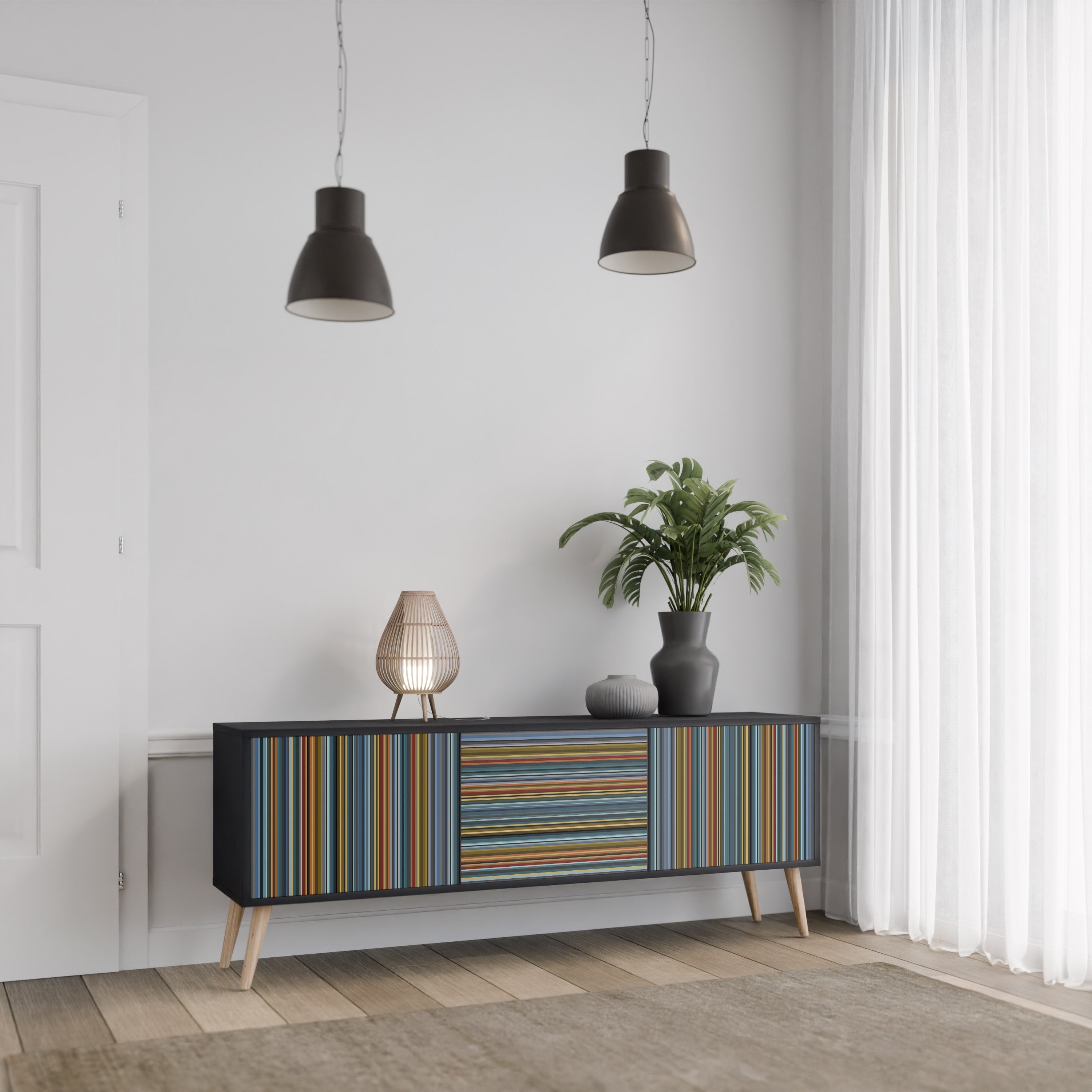 Mueble para TV LINEOUT SPECTRUM de 3 puertas con acabado negro