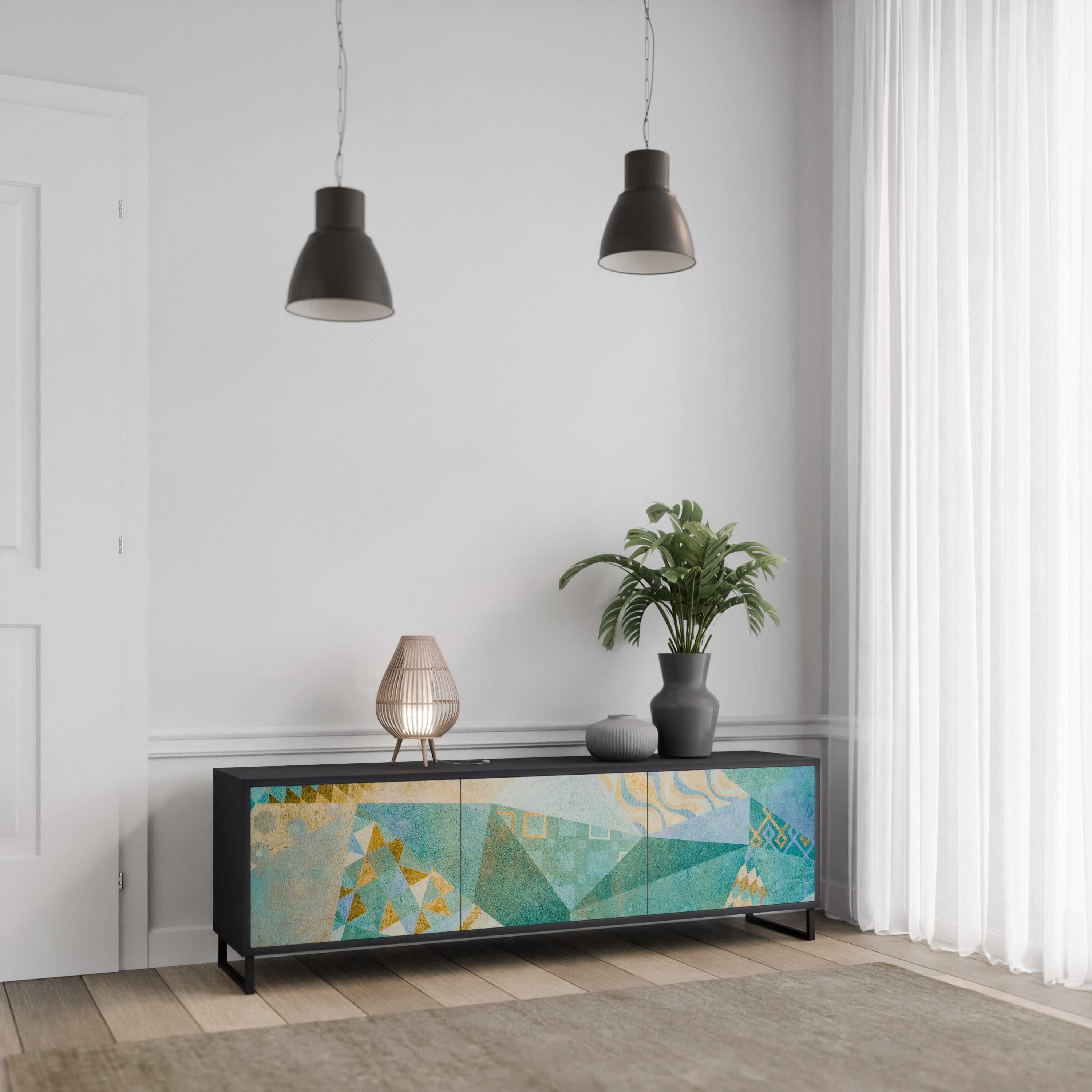 Mueble de TV SPECTRUM SPLENDOR de 3 puertas con acabado negro