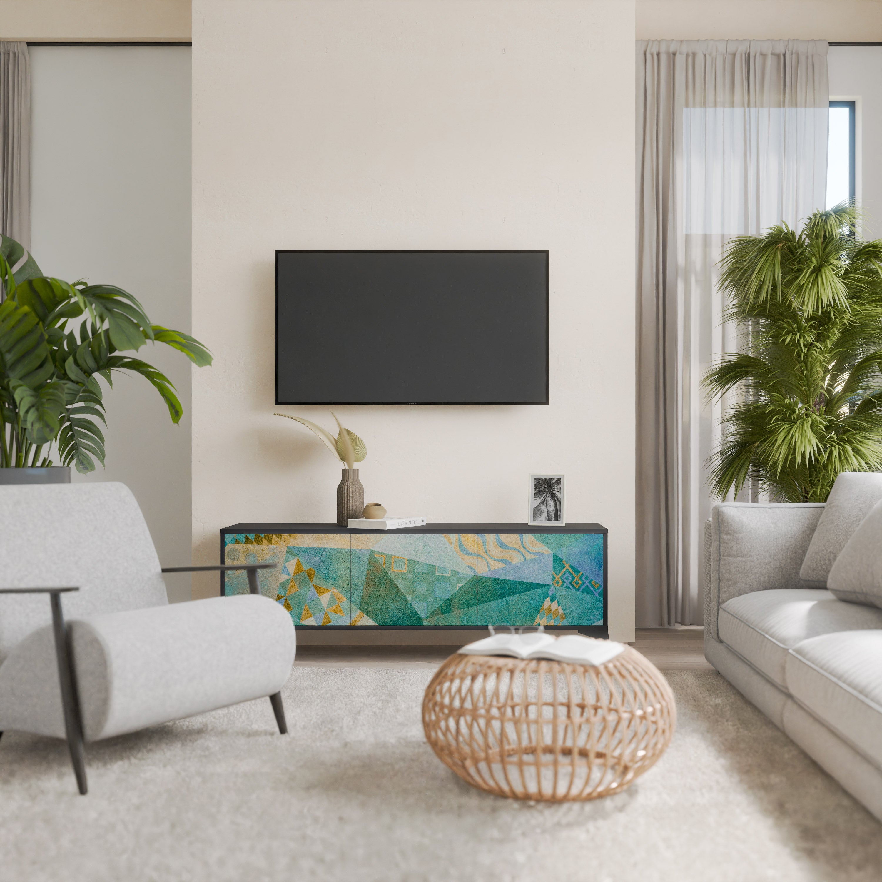 Mueble de TV SPECTRUM SPLENDOR de 3 puertas con acabado negro