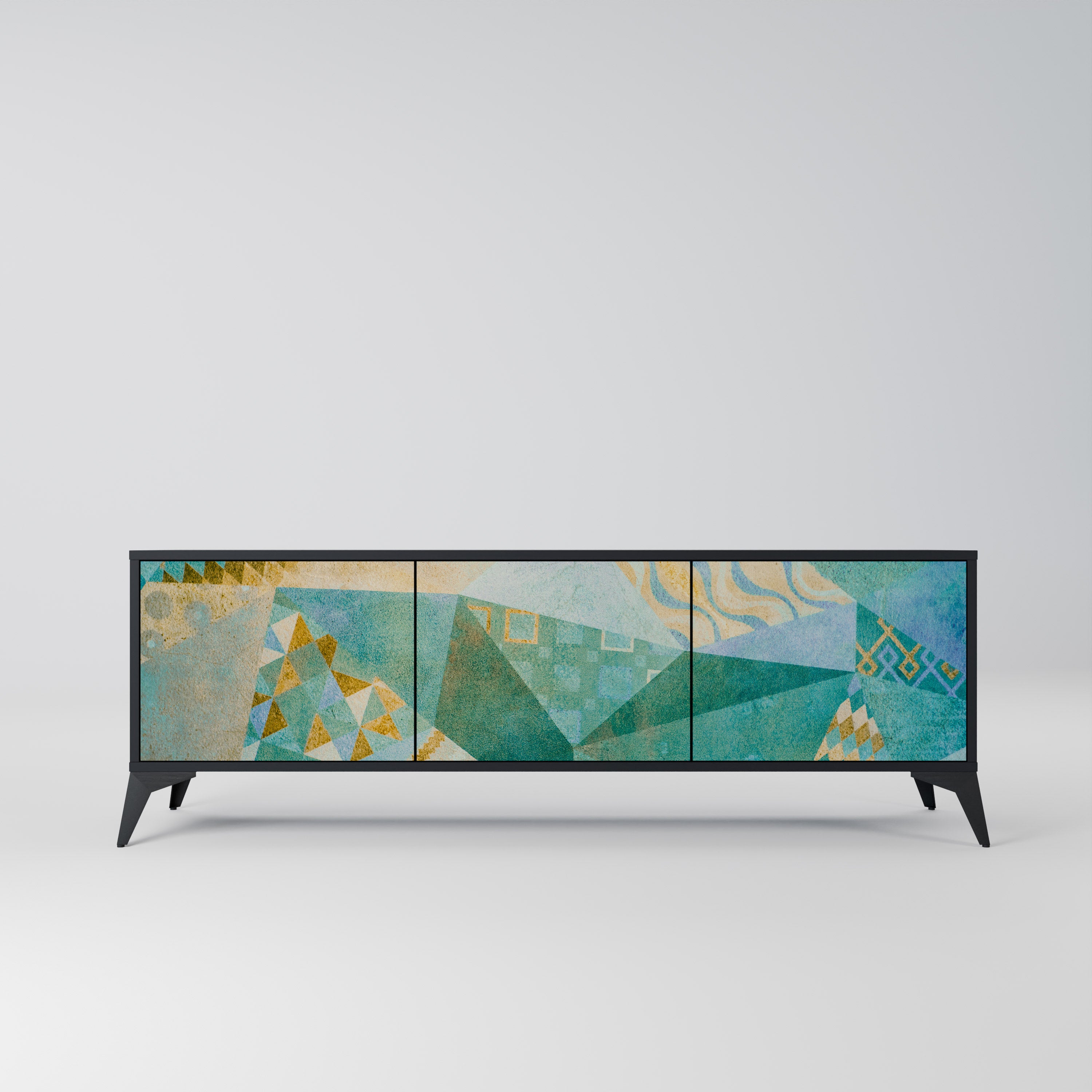 Mueble de TV SPECTRUM SPLENDOR de 3 puertas con acabado negro