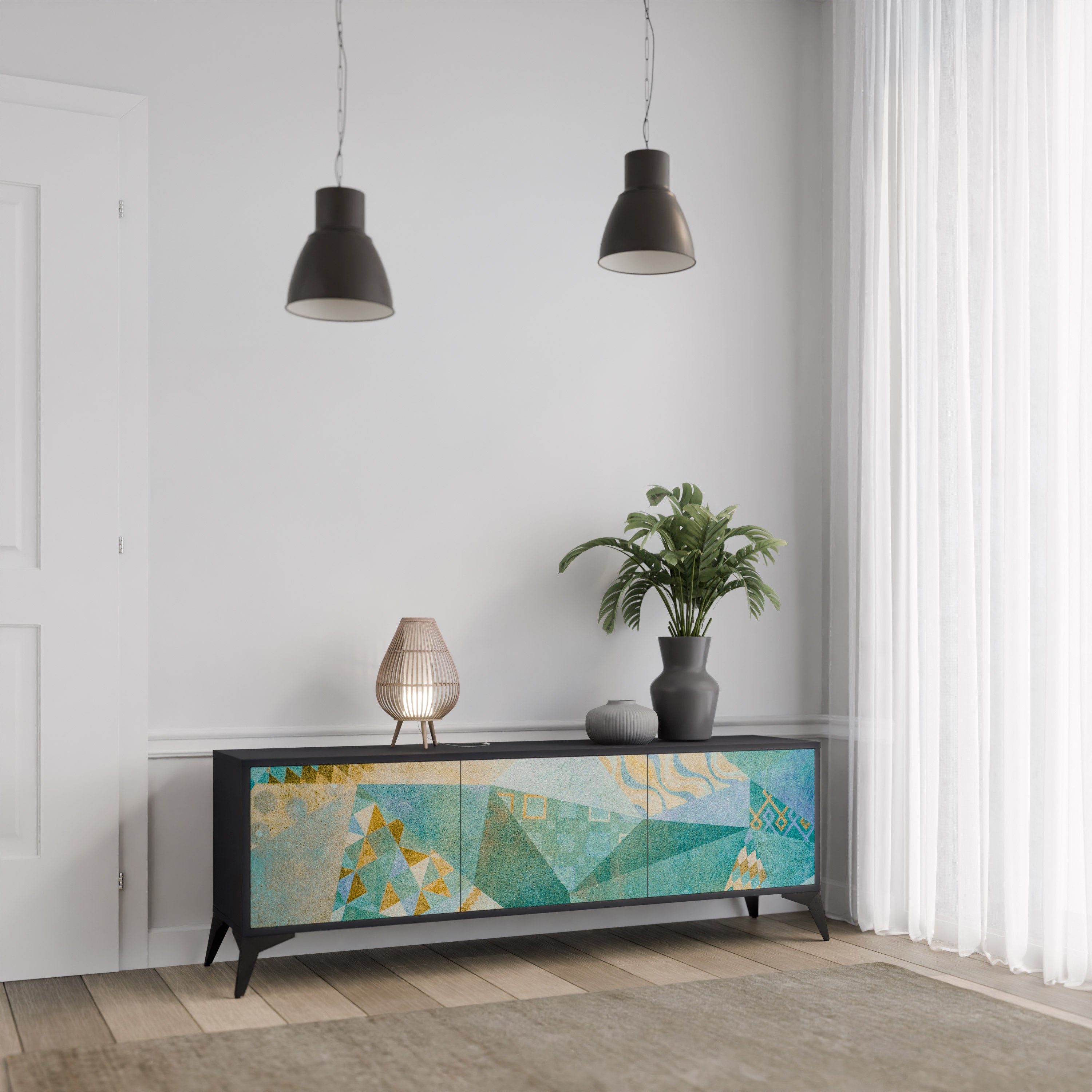 Mueble de TV SPECTRUM SPLENDOR de 3 puertas con acabado negro