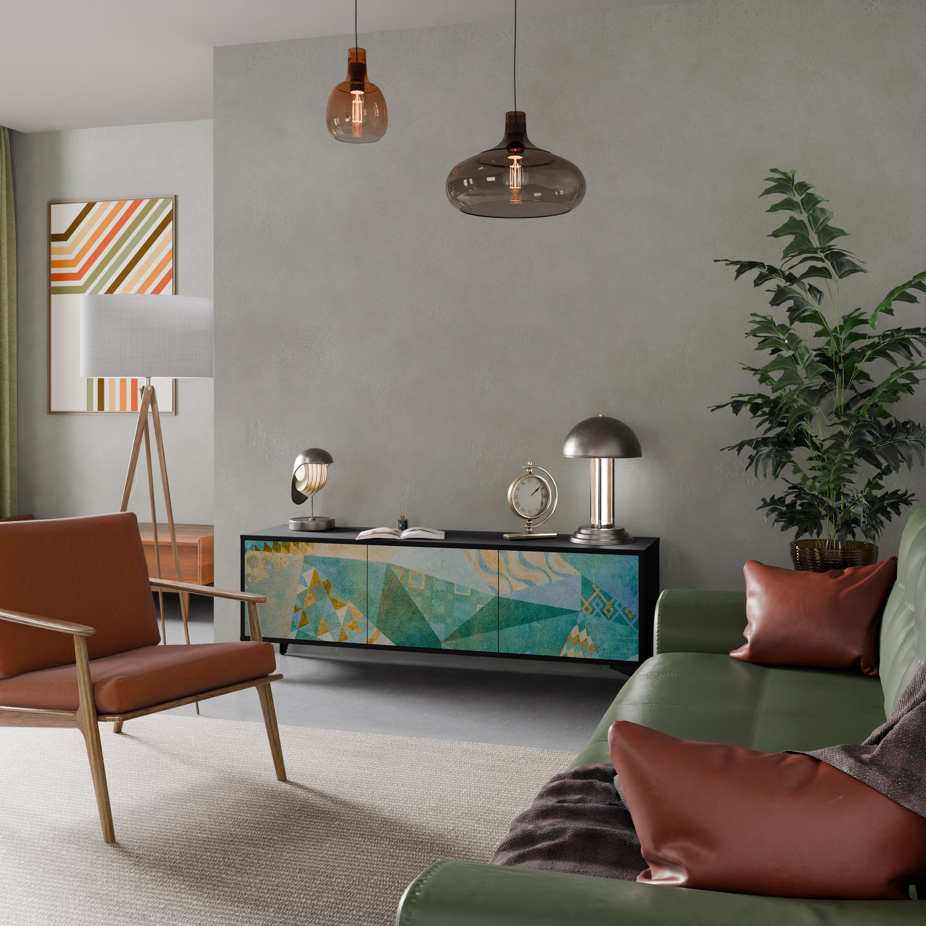 Mueble de TV SPECTRUM SPLENDOR de 3 puertas con acabado negro