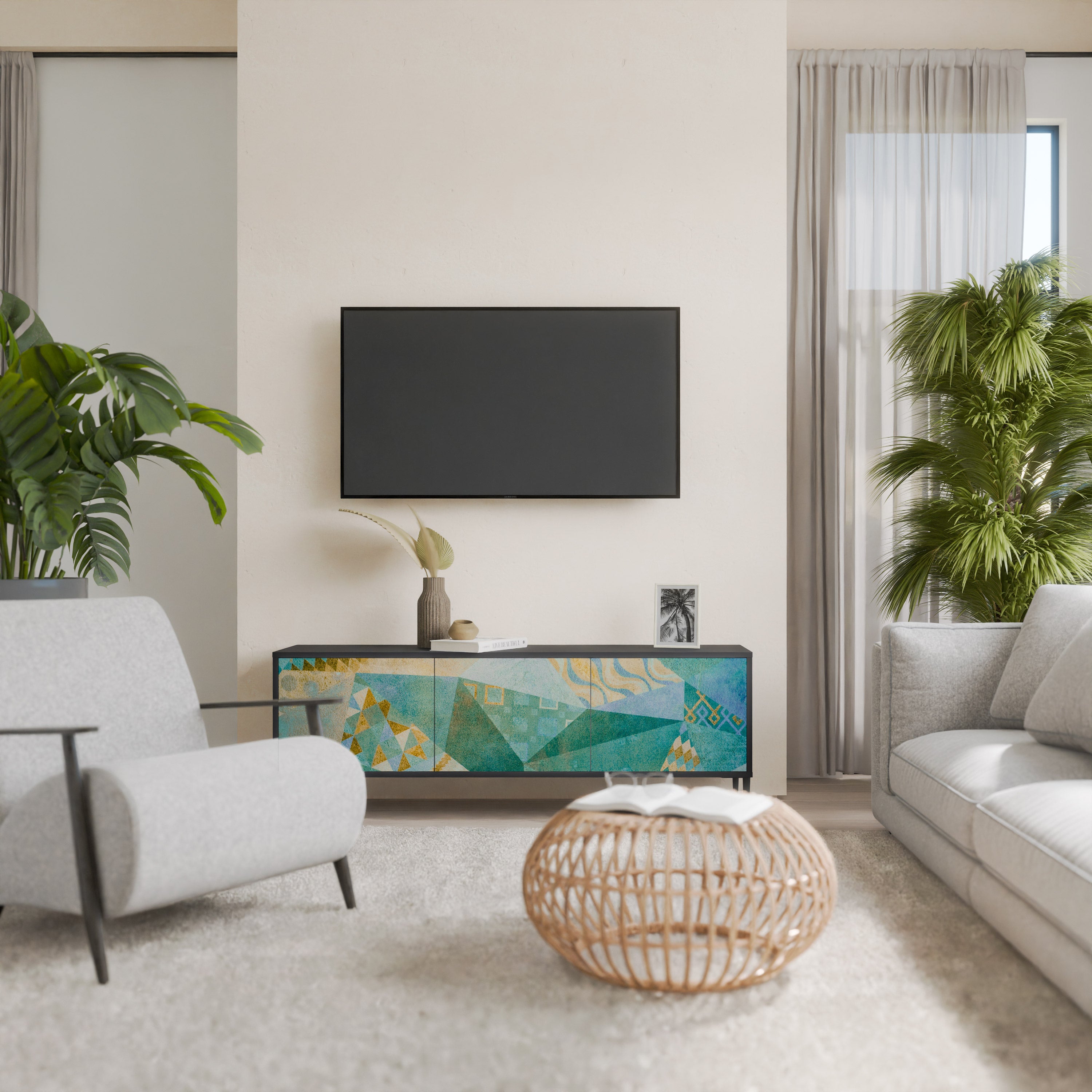 Mueble de TV SPECTRUM SPLENDOR de 3 puertas con acabado negro