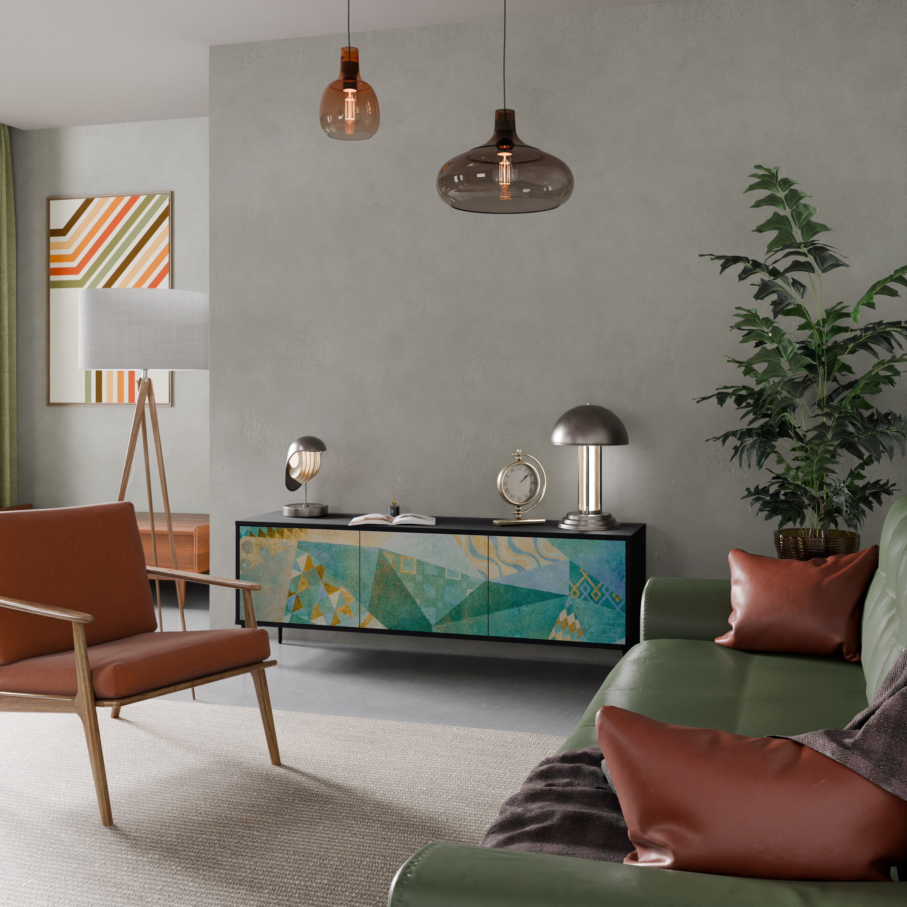 Mueble de TV SPECTRUM SPLENDOR de 3 puertas con acabado negro