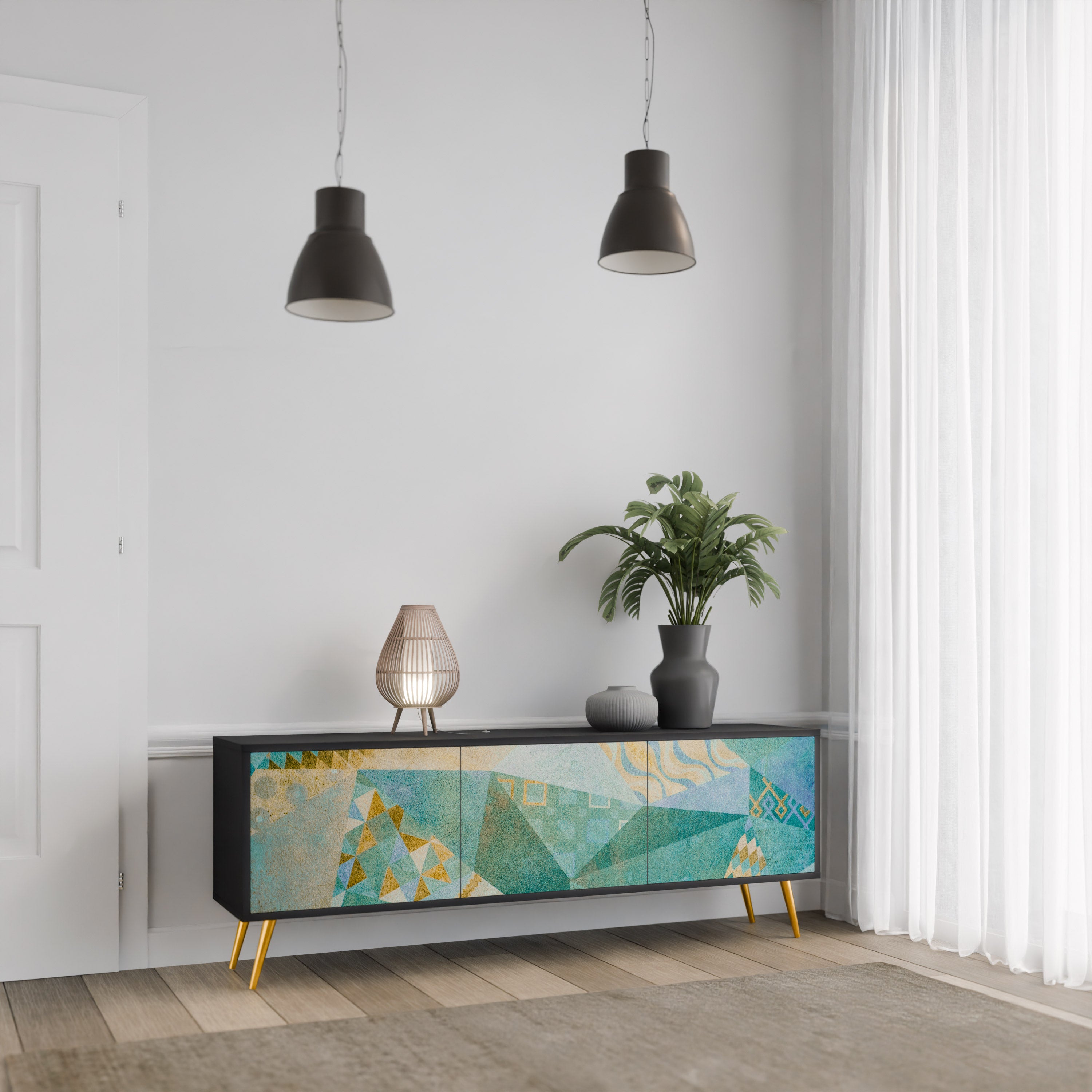 Mueble de TV SPECTRUM SPLENDOR de 3 puertas con acabado negro