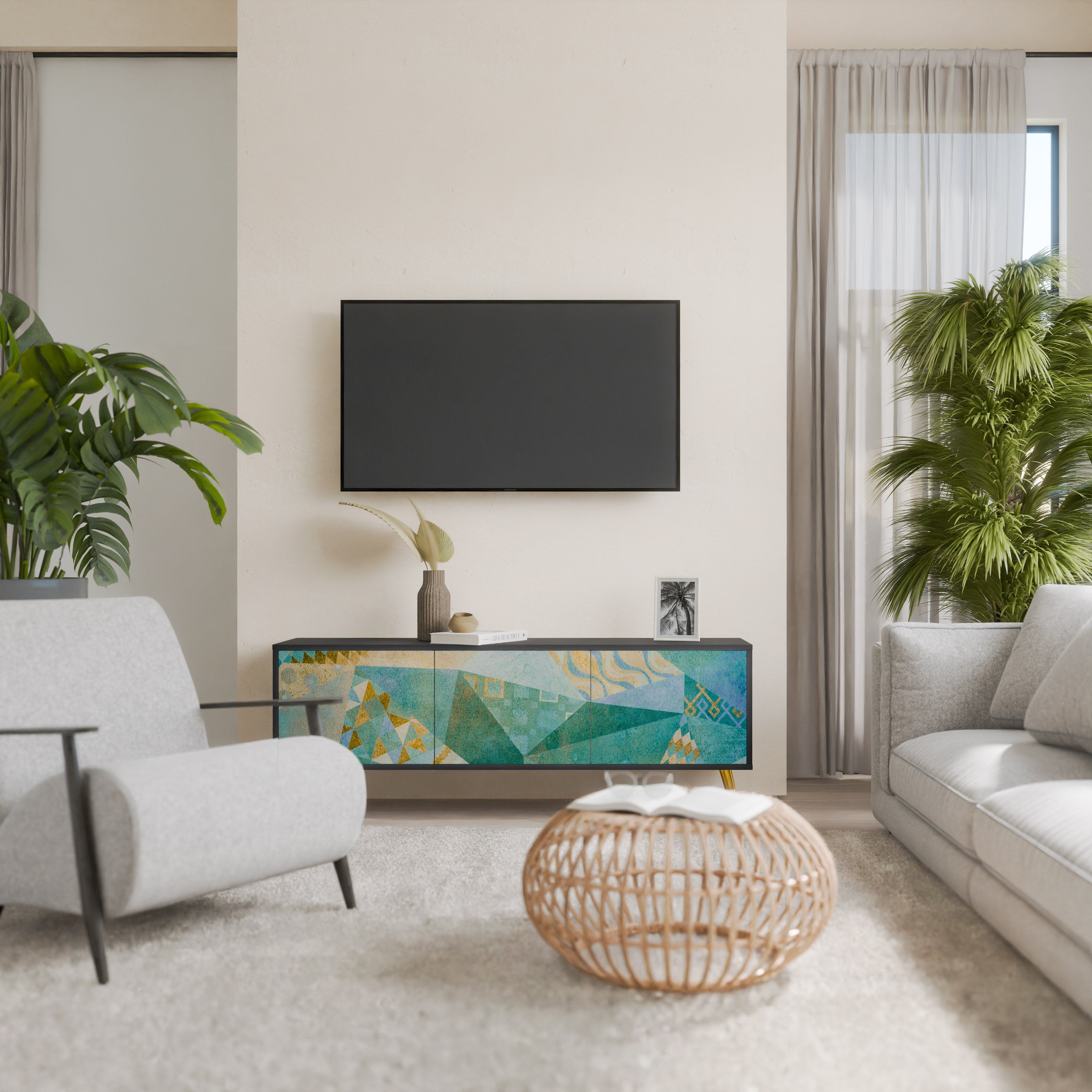 Mueble de TV SPECTRUM SPLENDOR de 3 puertas con acabado negro