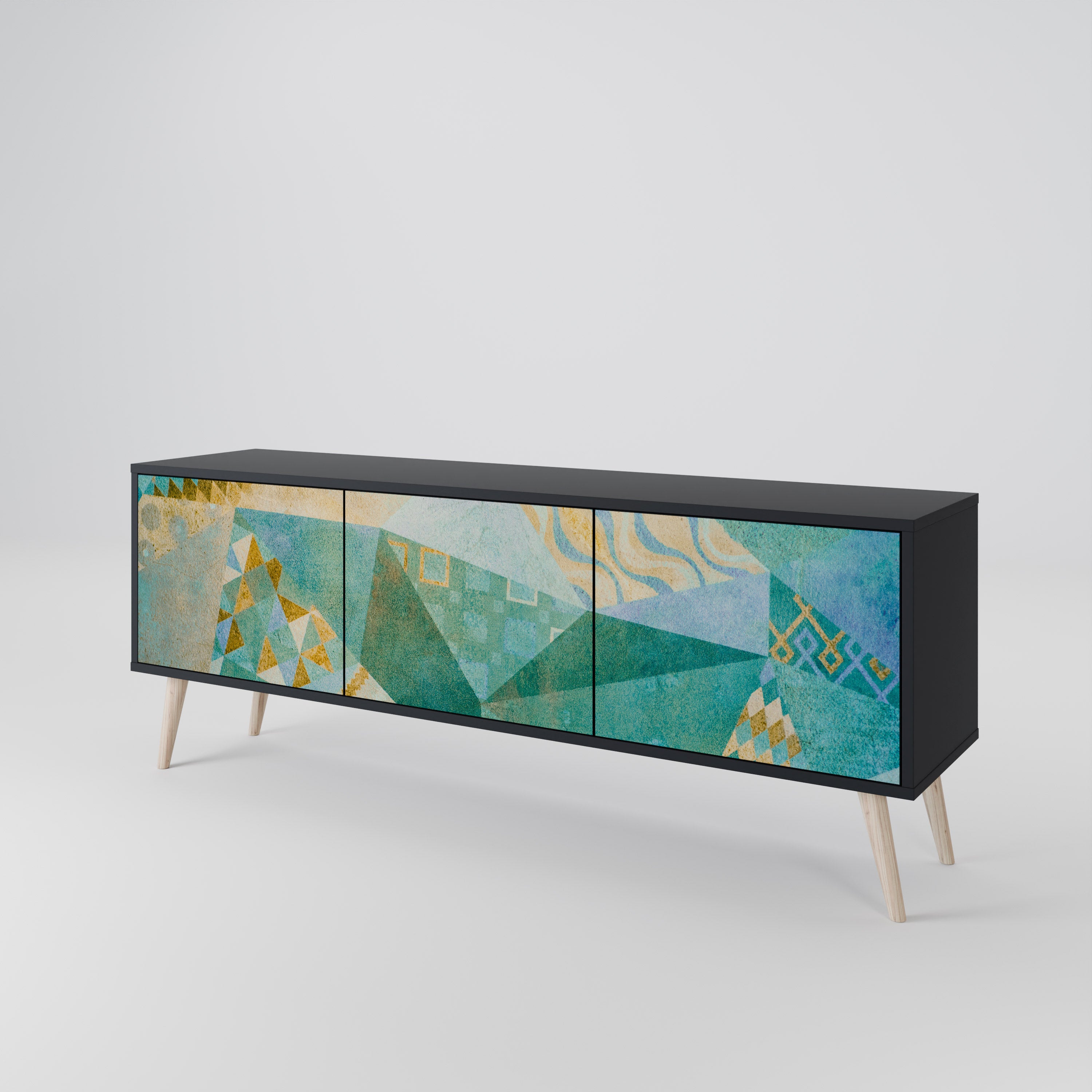 Mueble de TV SPECTRUM SPLENDOR de 3 puertas con acabado negro