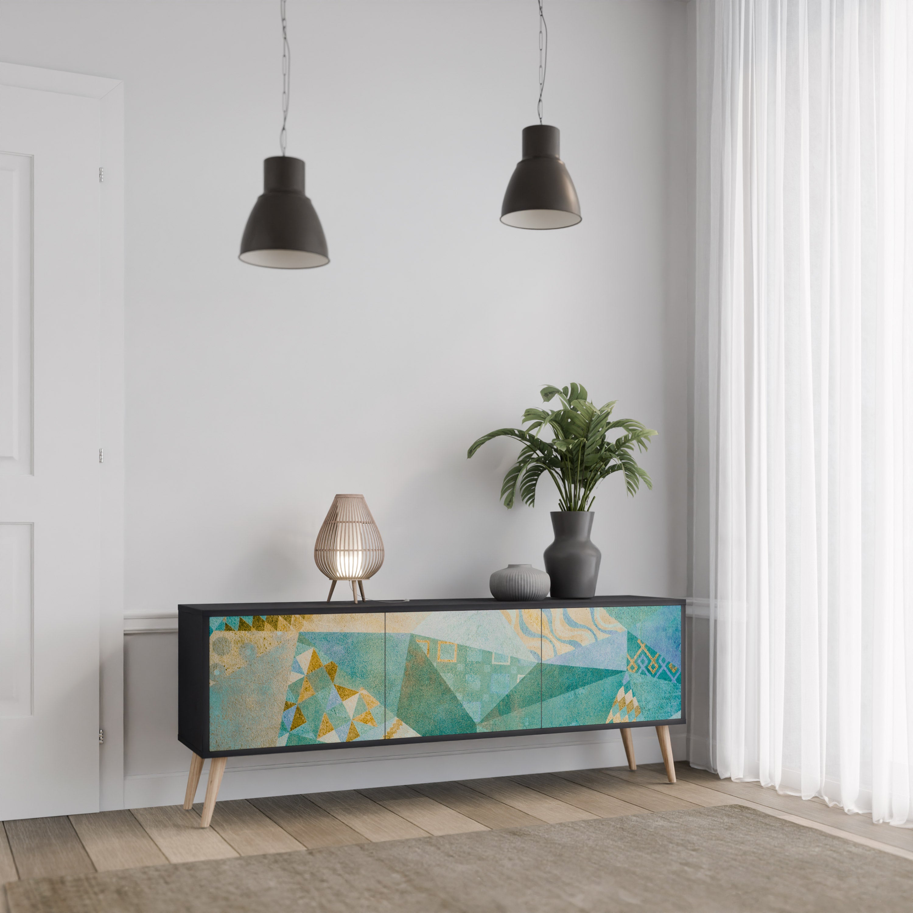 Mueble de TV SPECTRUM SPLENDOR de 3 puertas con acabado negro