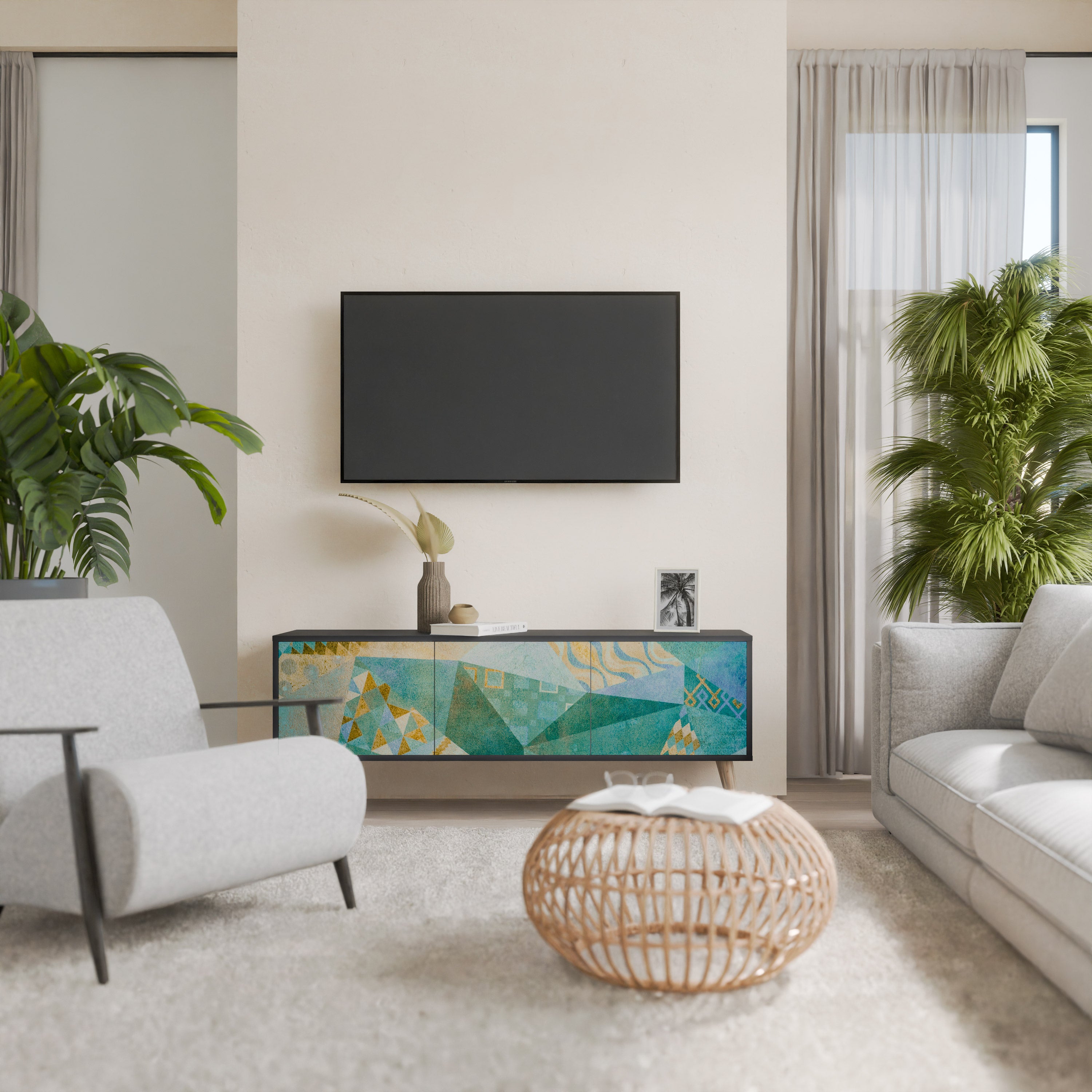 Mueble de TV SPECTRUM SPLENDOR de 3 puertas con acabado negro