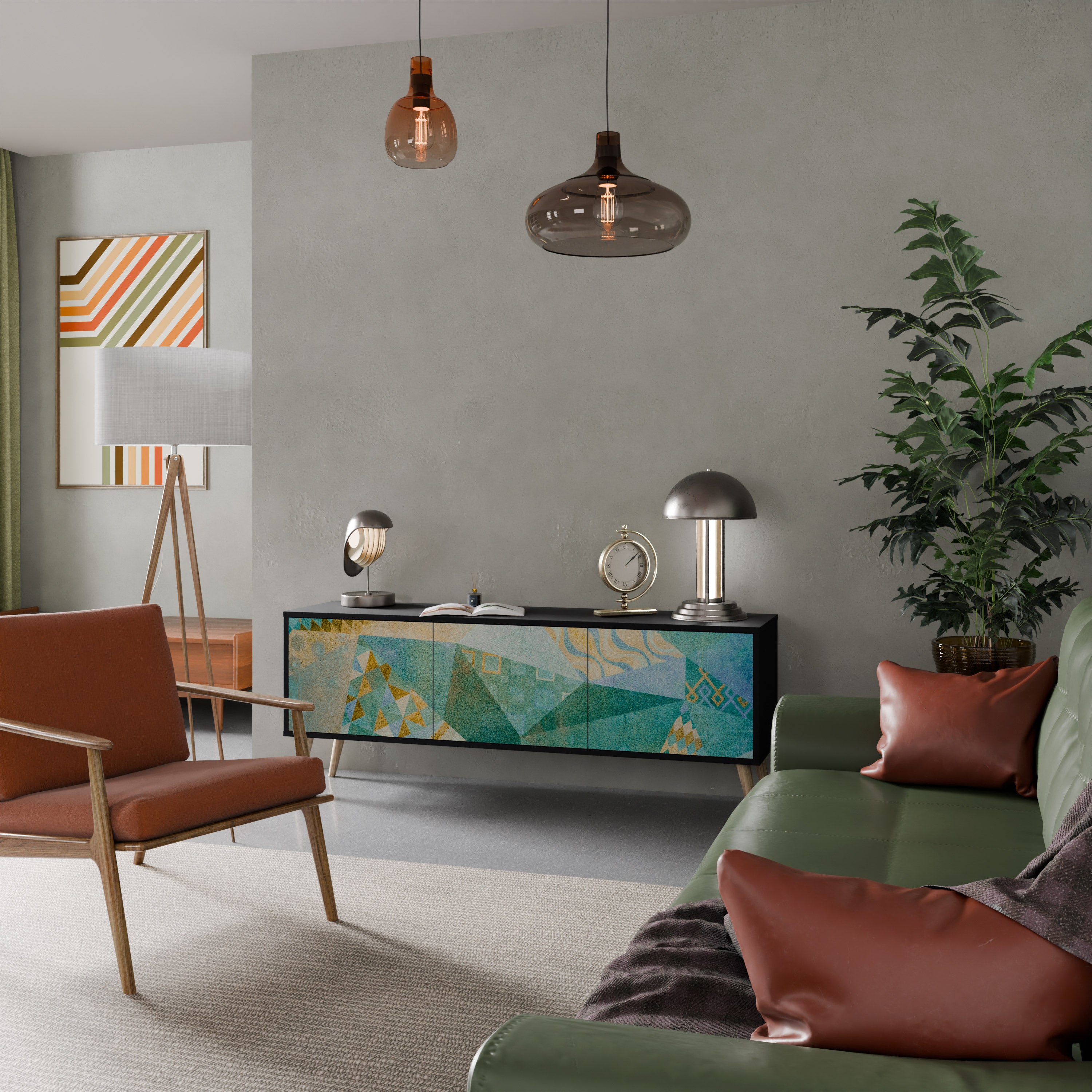 Mueble de TV SPECTRUM SPLENDOR de 3 puertas con acabado negro