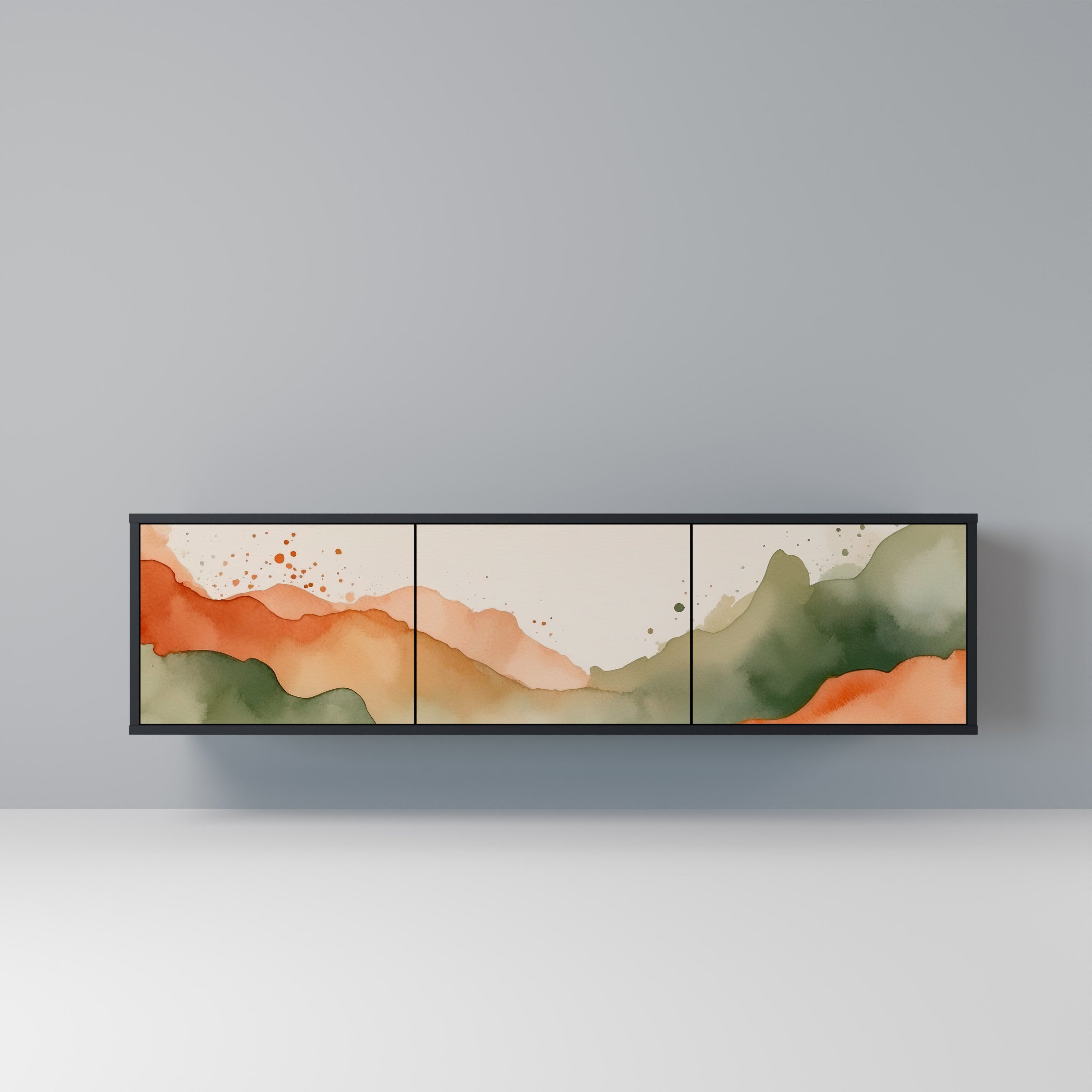 Mueble de TV WATERCOLOUR PEAKS de 3 puertas con acabado negro