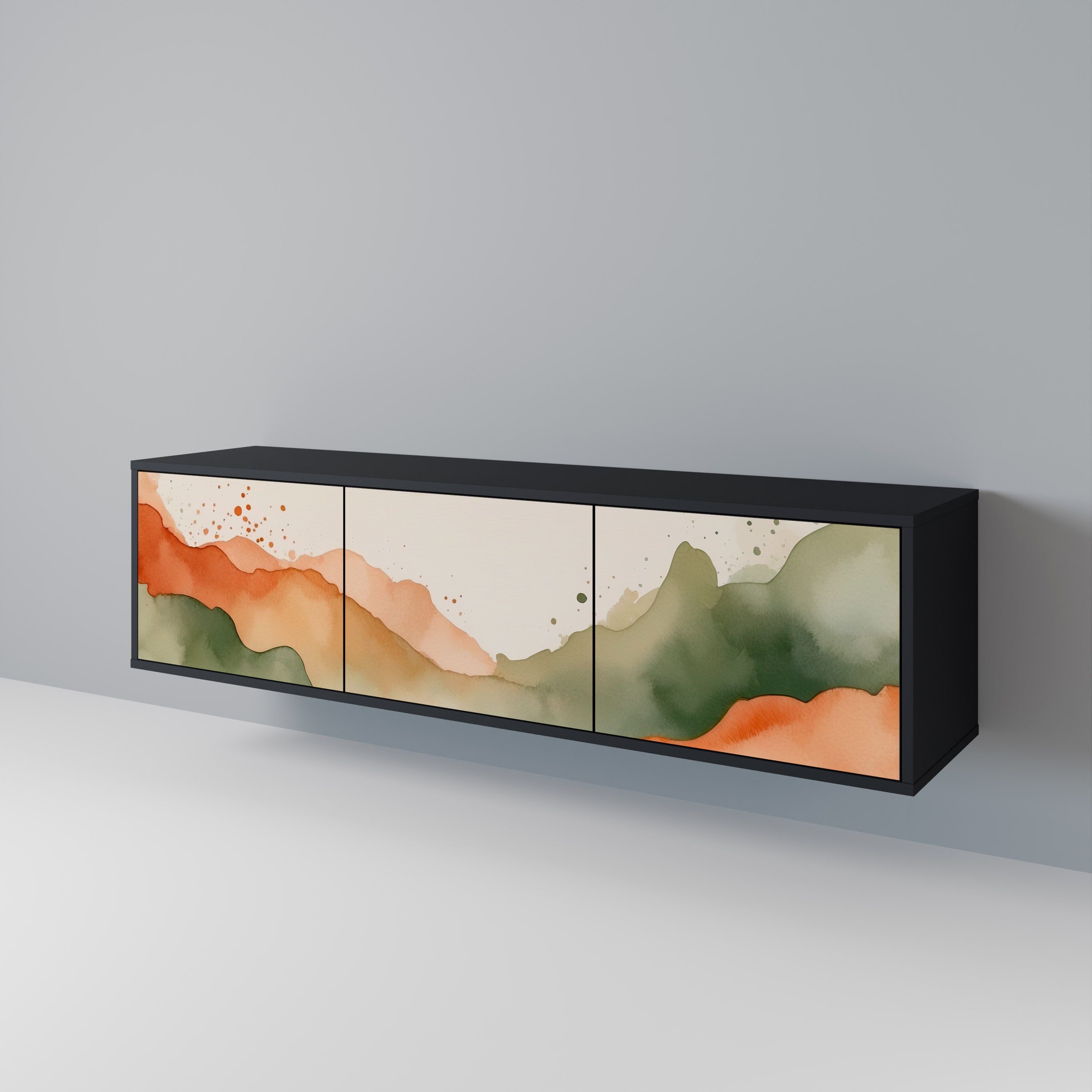 Mueble de TV WATERCOLOUR PEAKS de 3 puertas con acabado negro