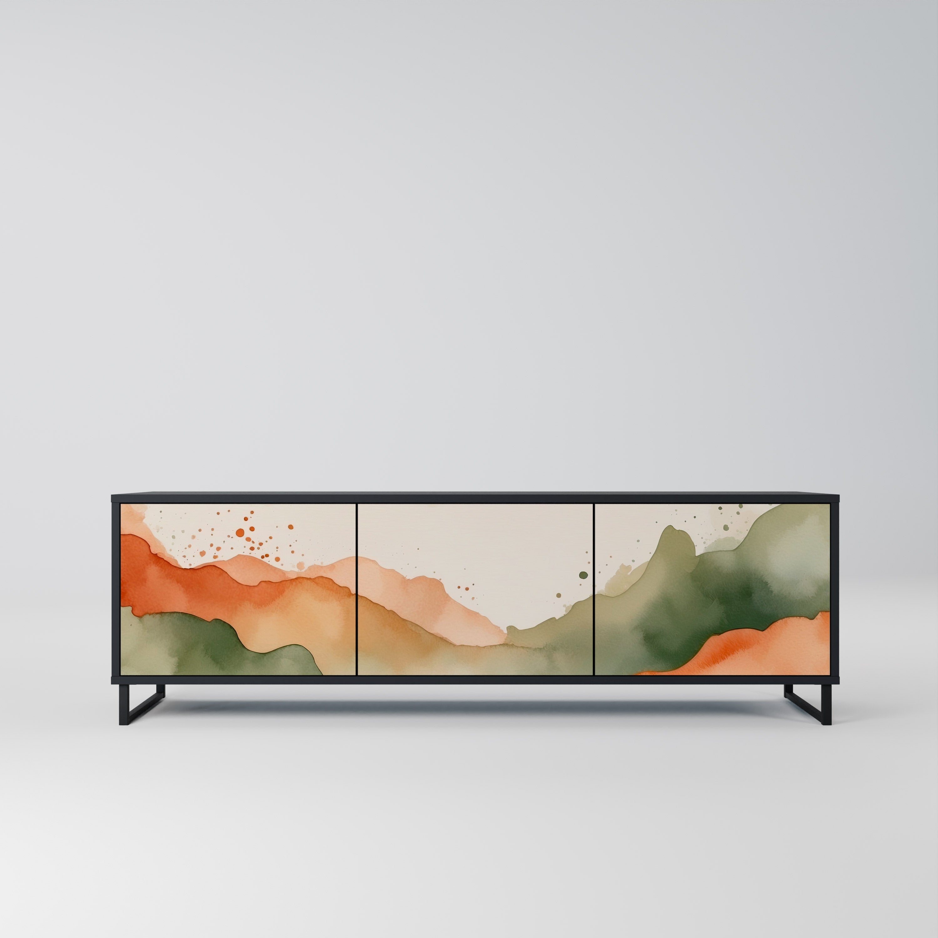 Mueble de TV WATERCOLOUR PEAKS de 3 puertas con acabado negro
