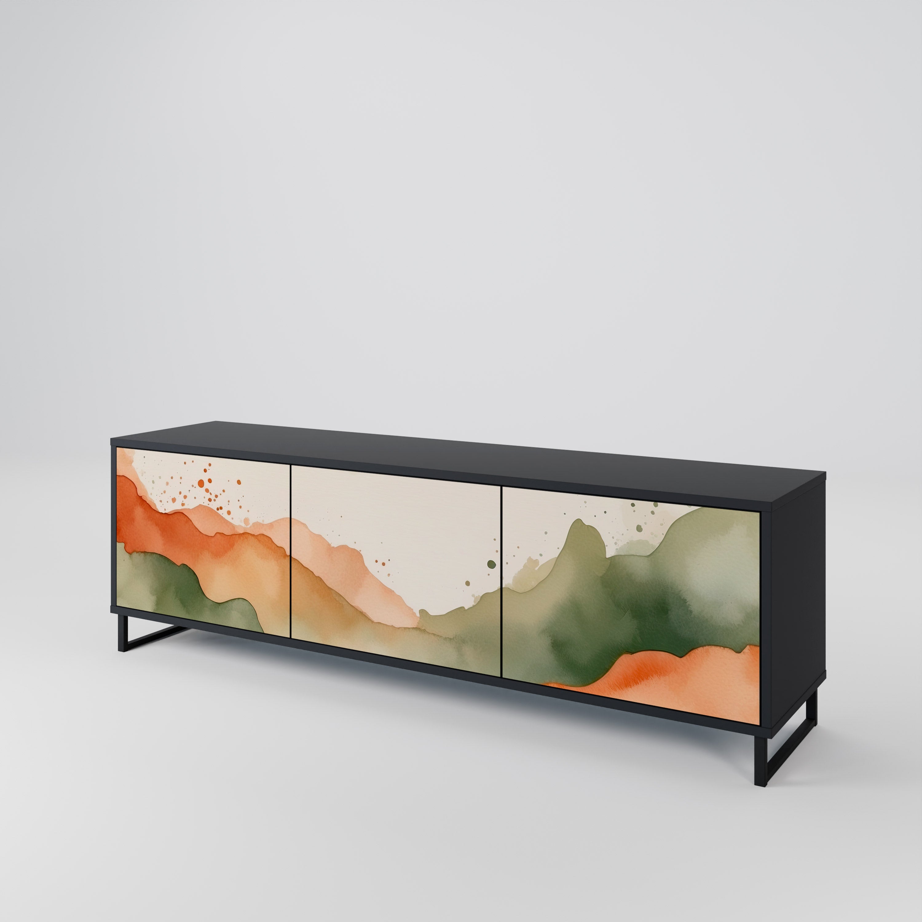 Mueble de TV WATERCOLOUR PEAKS de 3 puertas con acabado negro