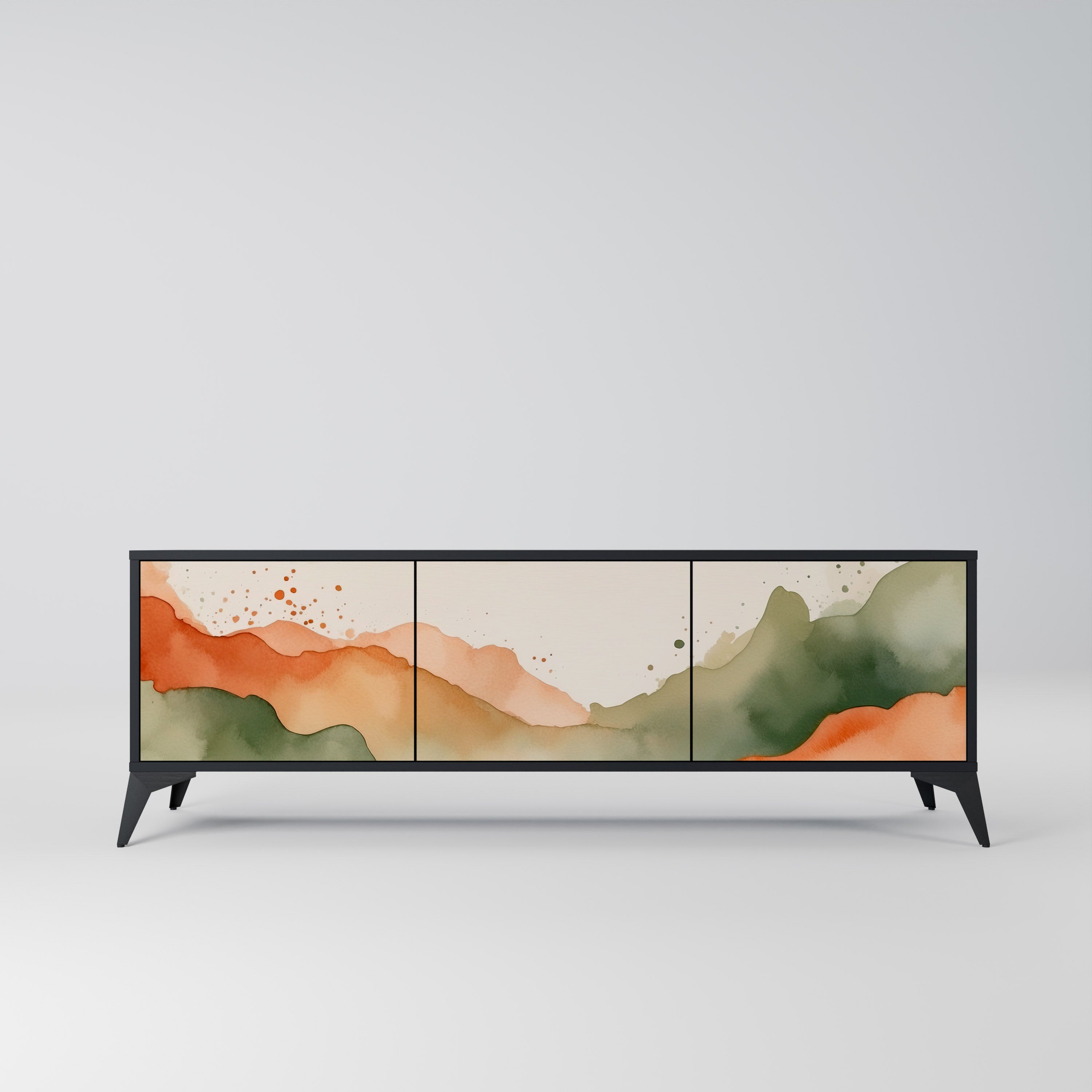 Mueble de TV WATERCOLOUR PEAKS de 3 puertas con acabado negro