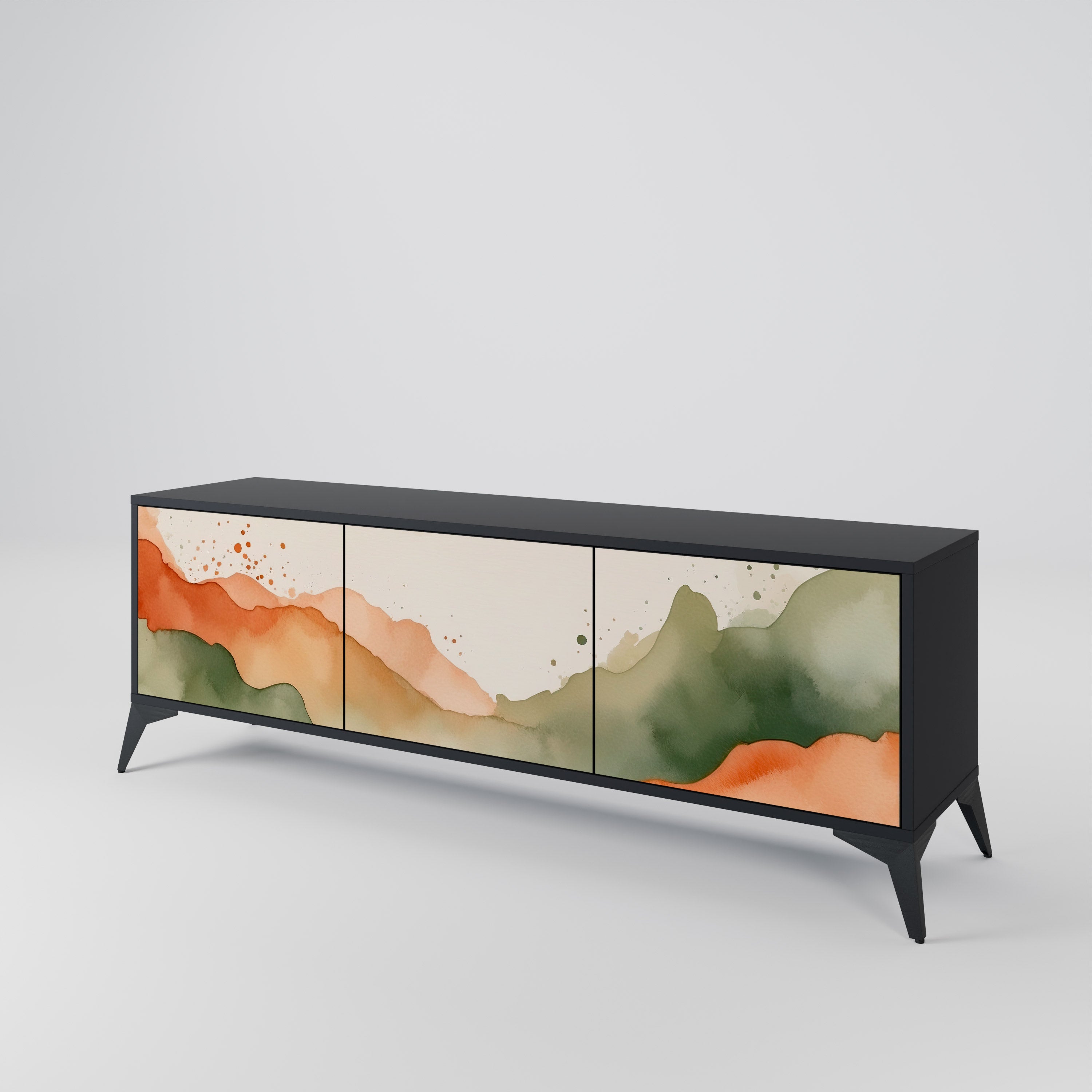 Mueble de TV WATERCOLOUR PEAKS de 3 puertas con acabado negro