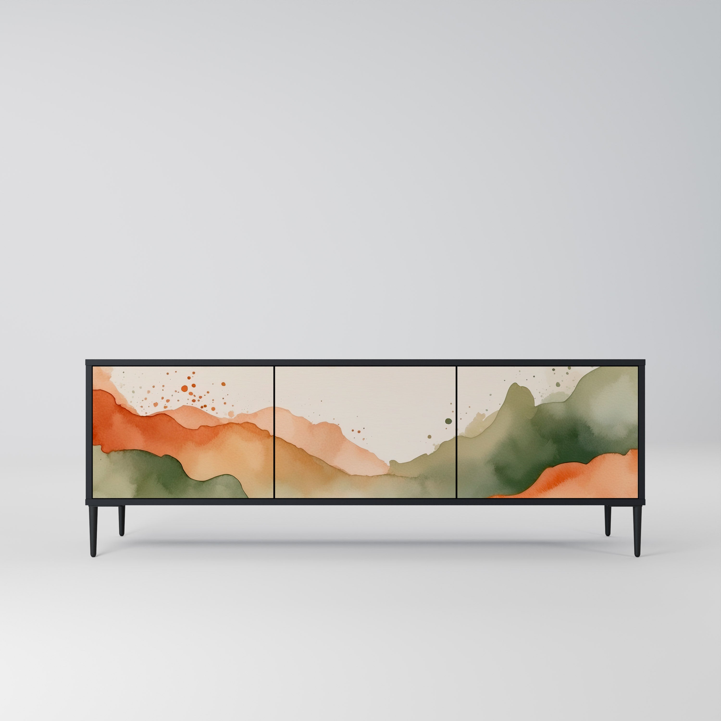 Mueble de TV WATERCOLOUR PEAKS de 3 puertas con acabado negro