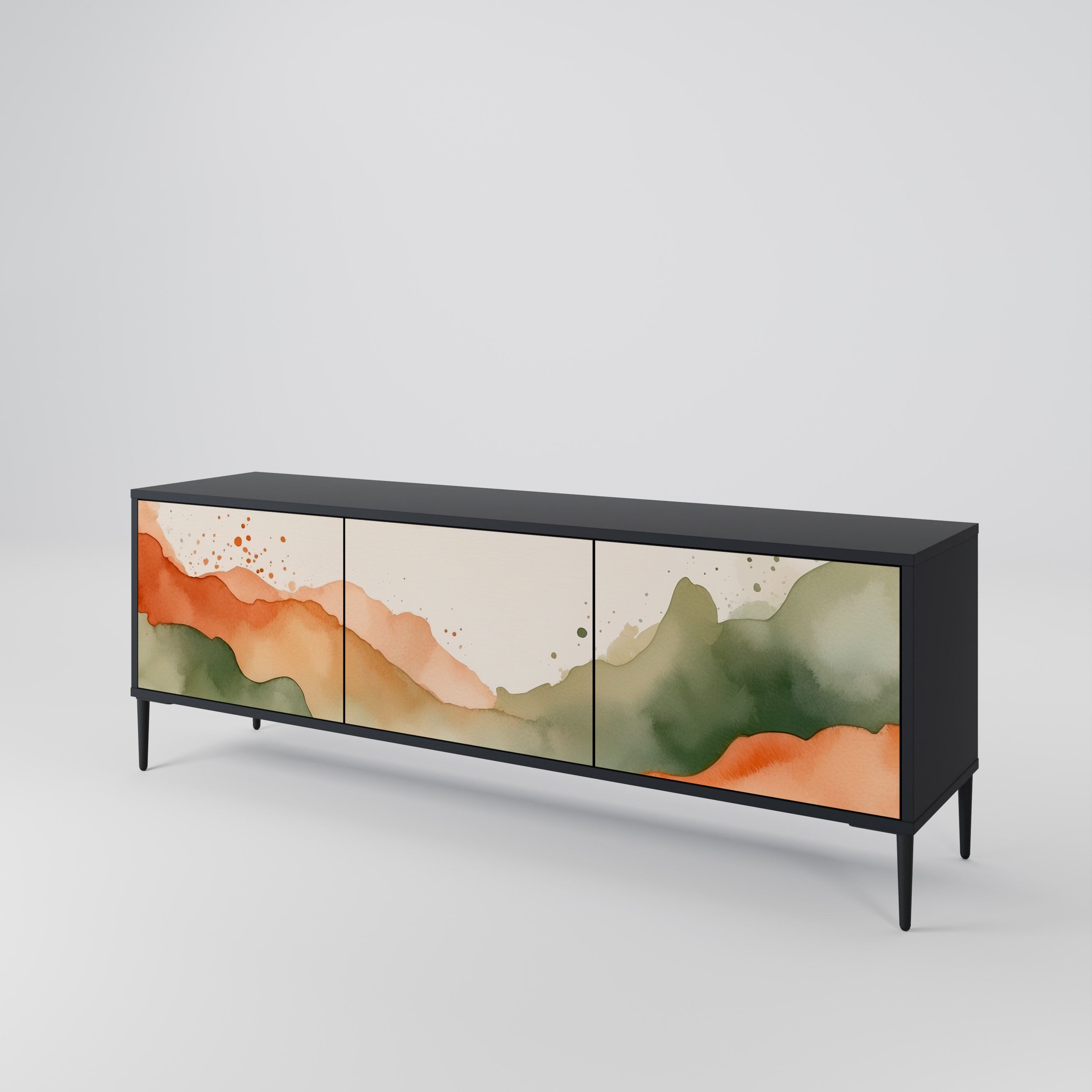 Mueble de TV WATERCOLOUR PEAKS de 3 puertas con acabado negro
