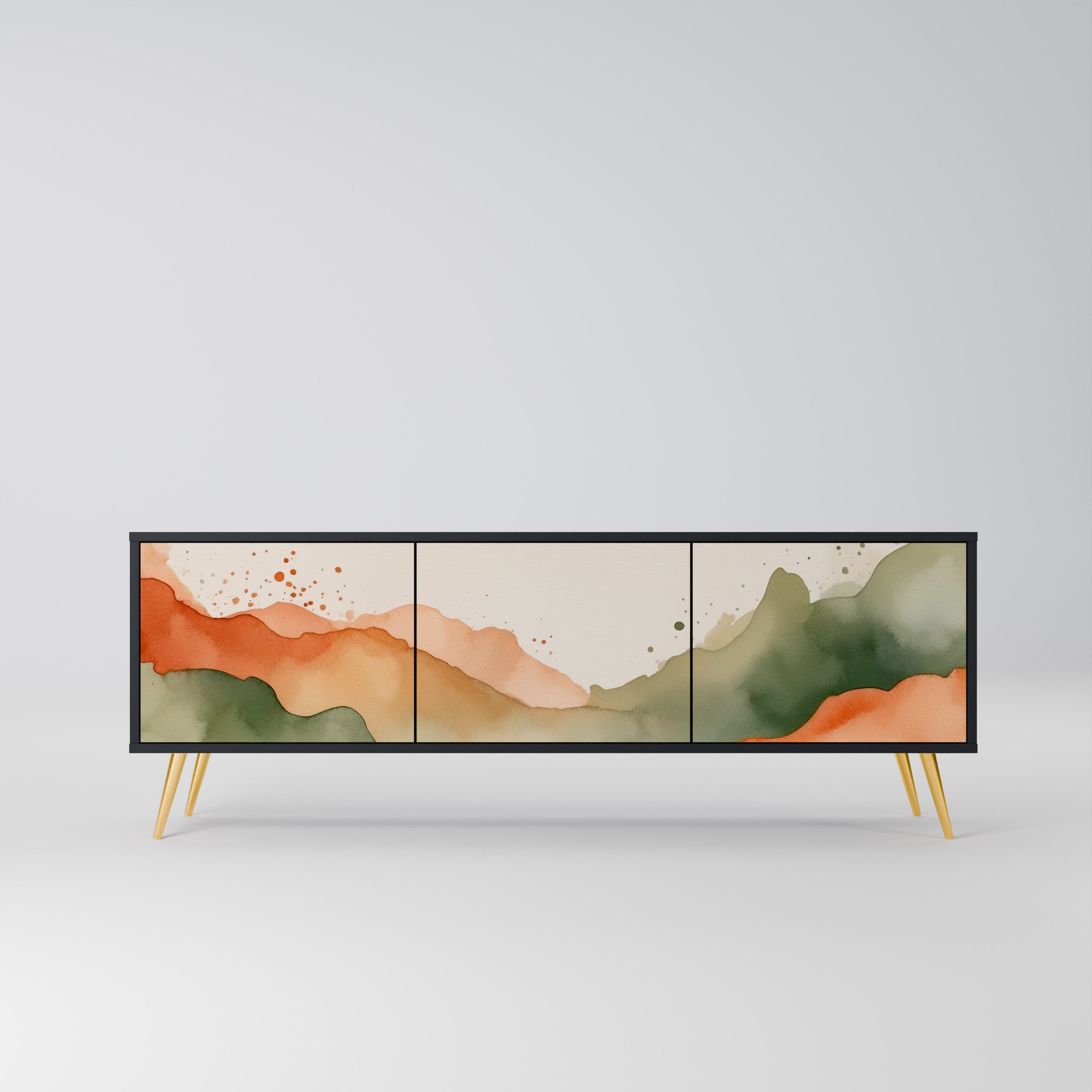 Mueble de TV WATERCOLOUR PEAKS de 3 puertas con acabado negro