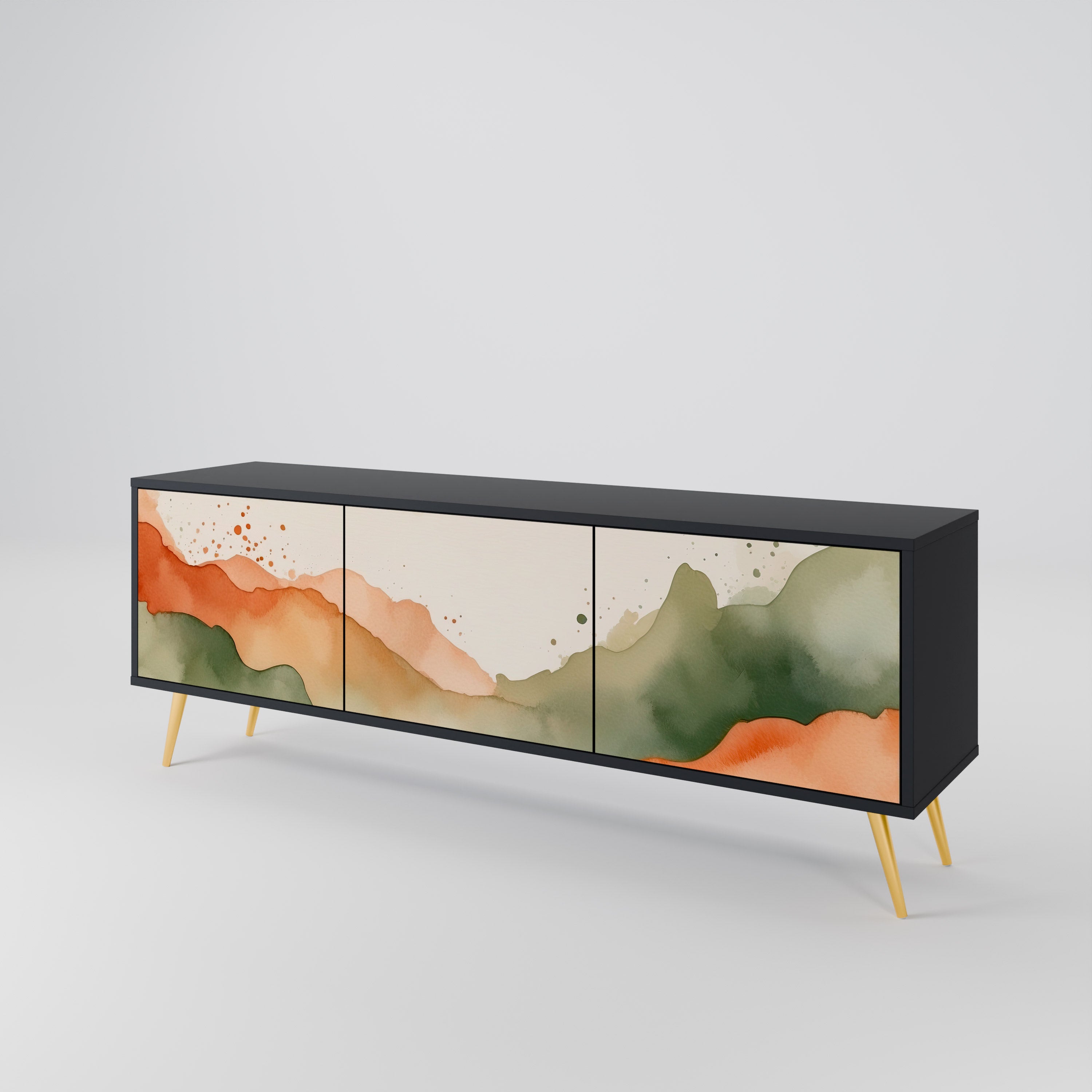 Mueble de TV WATERCOLOUR PEAKS de 3 puertas con acabado negro
