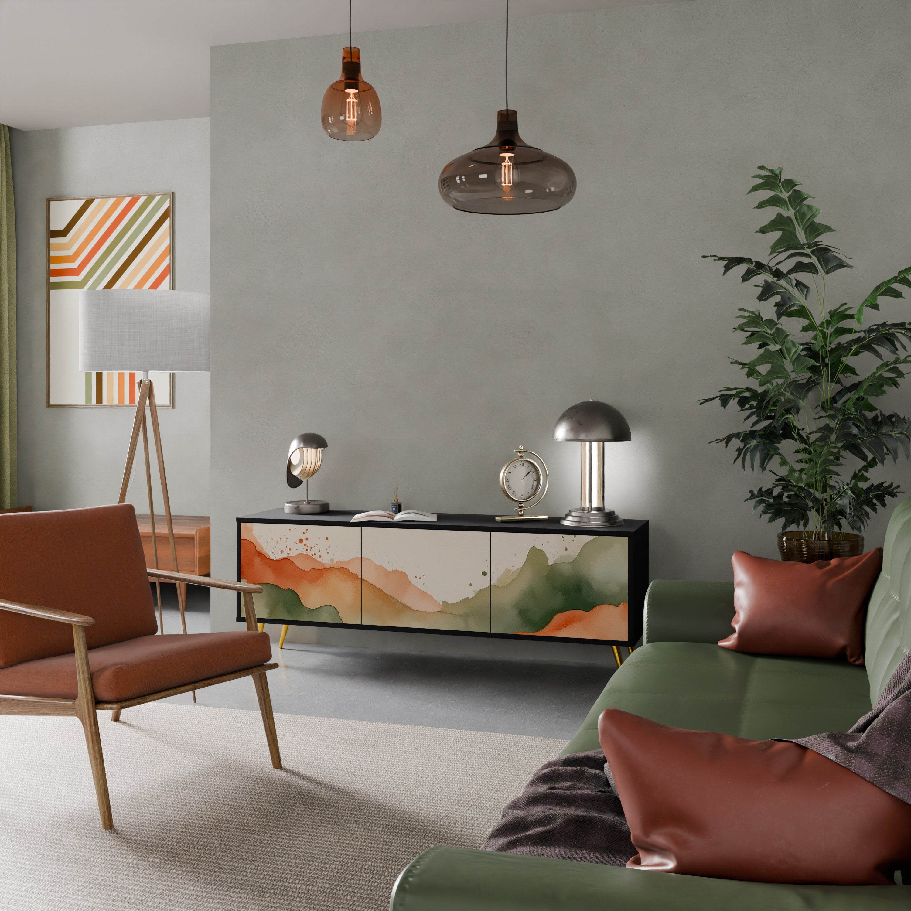 Mueble de TV WATERCOLOUR PEAKS de 3 puertas con acabado negro