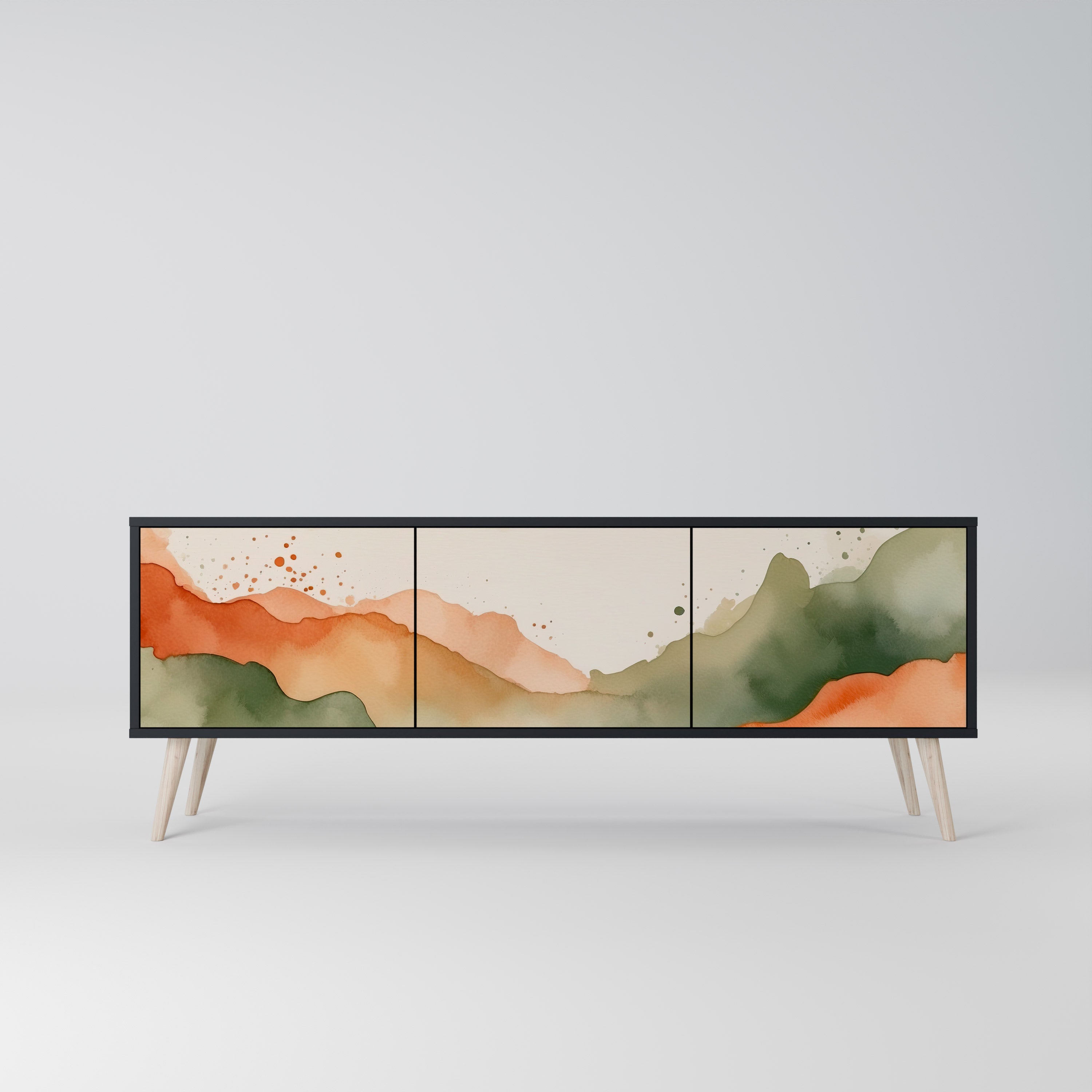 Mueble de TV WATERCOLOUR PEAKS de 3 puertas con acabado negro