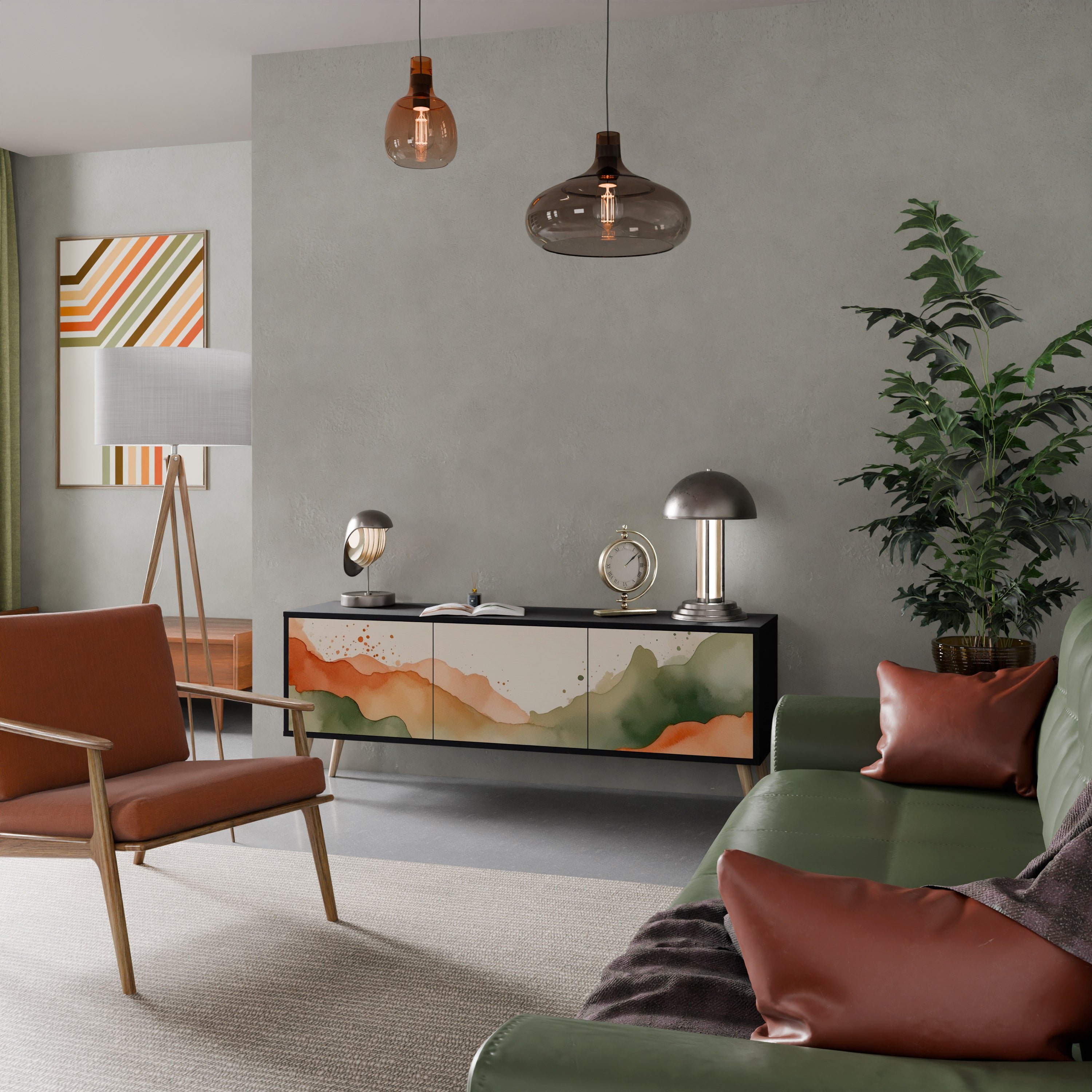 Mueble de TV WATERCOLOUR PEAKS de 3 puertas con acabado negro