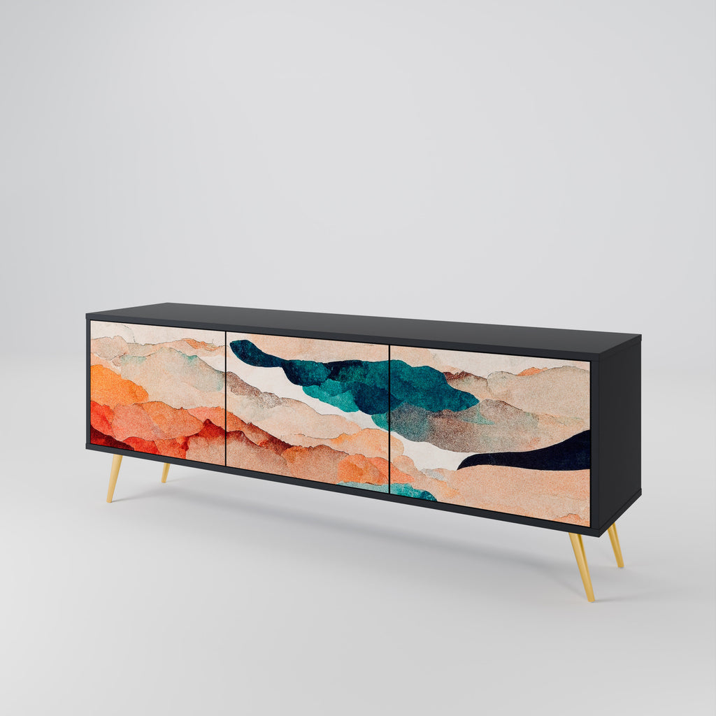 Mueble de TV de 3 puertas PAISAJE ABSTRACTO en acabado negro