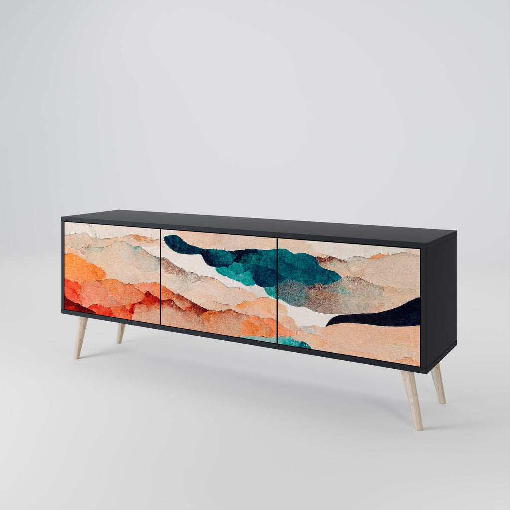 Mueble de TV de 3 puertas PAISAJE ABSTRACTO en acabado negro