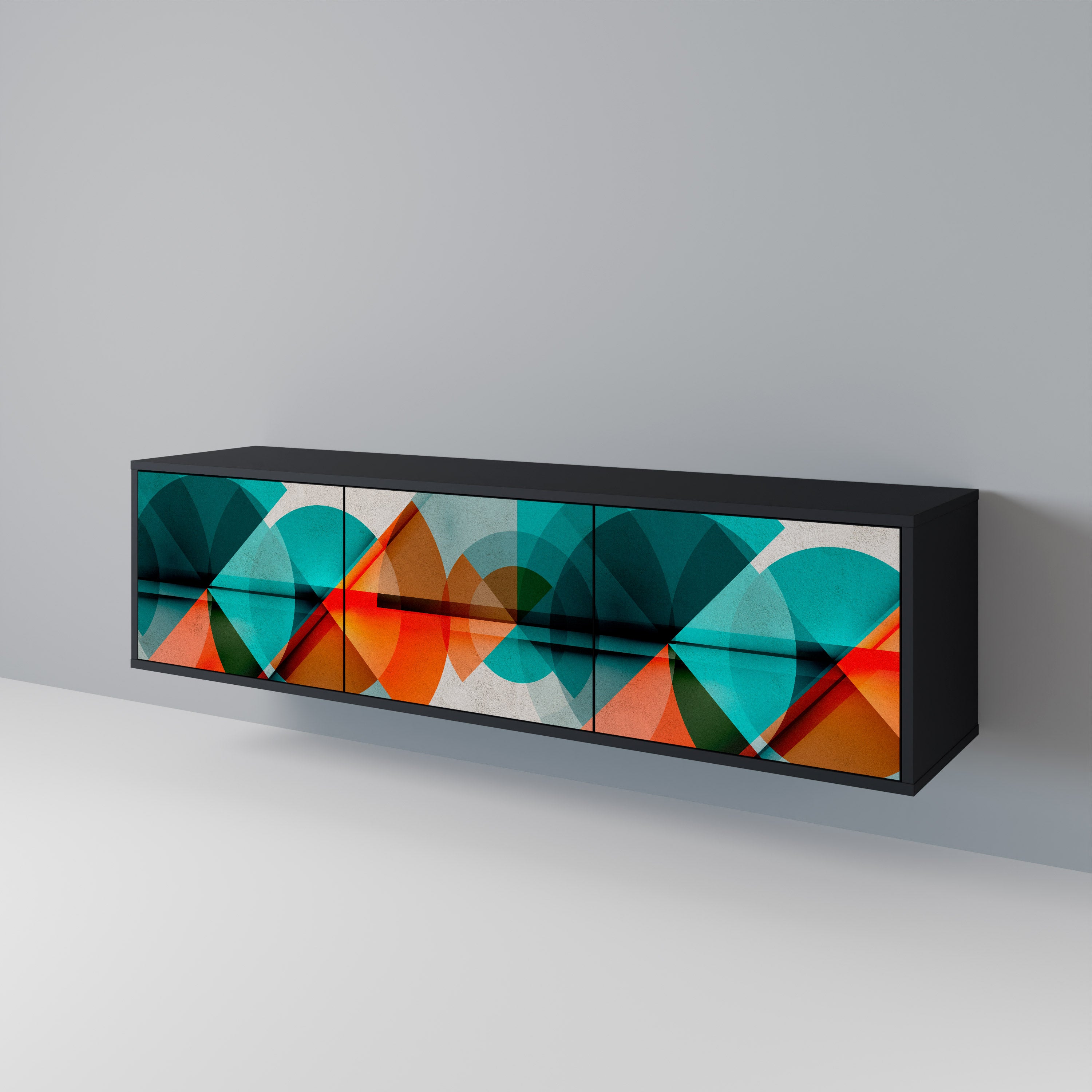 Mueble de TV CIRCULAR RHAPSODY de 3 puertas con acabado negro
