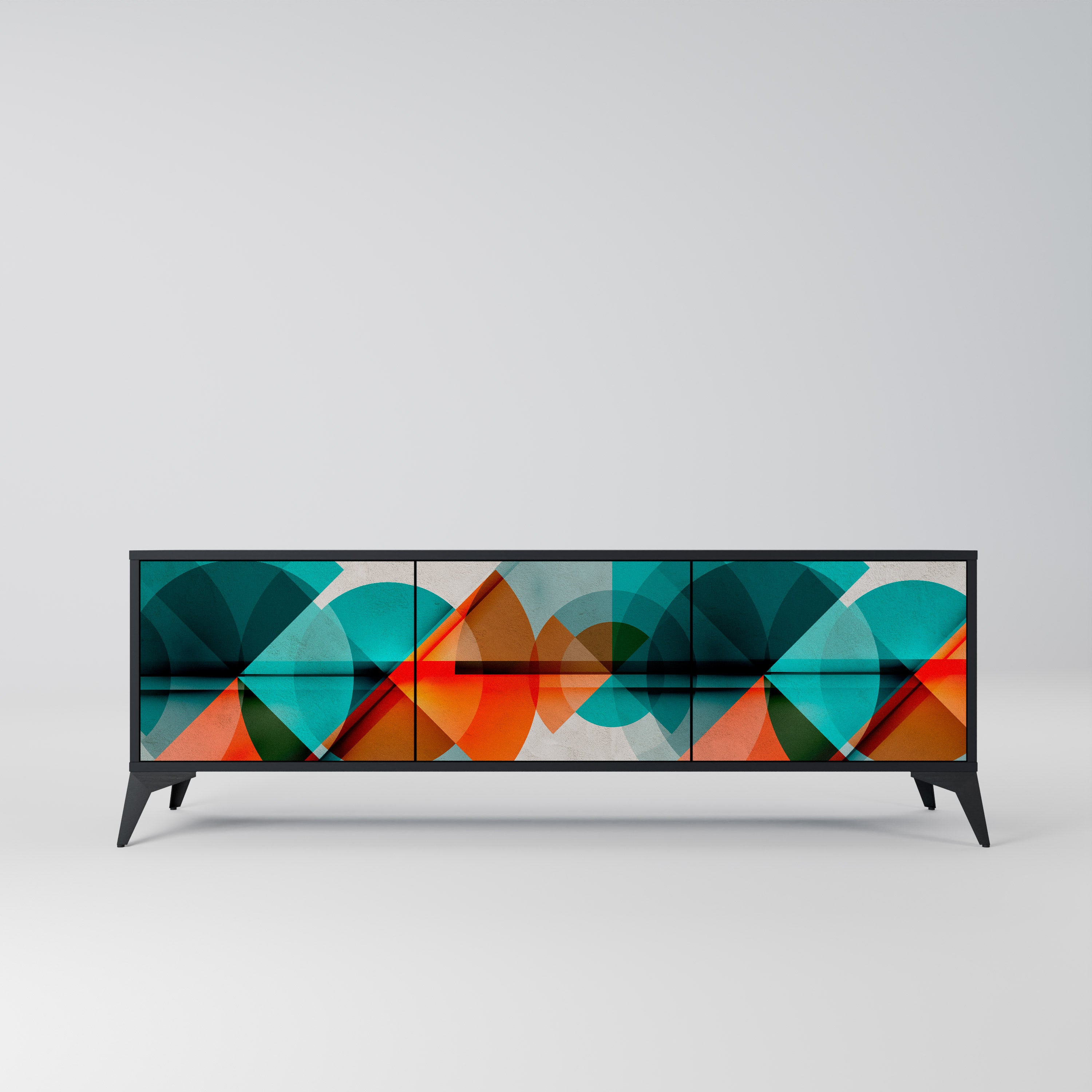 Mueble de TV CIRCULAR RHAPSODY de 3 puertas con acabado negro