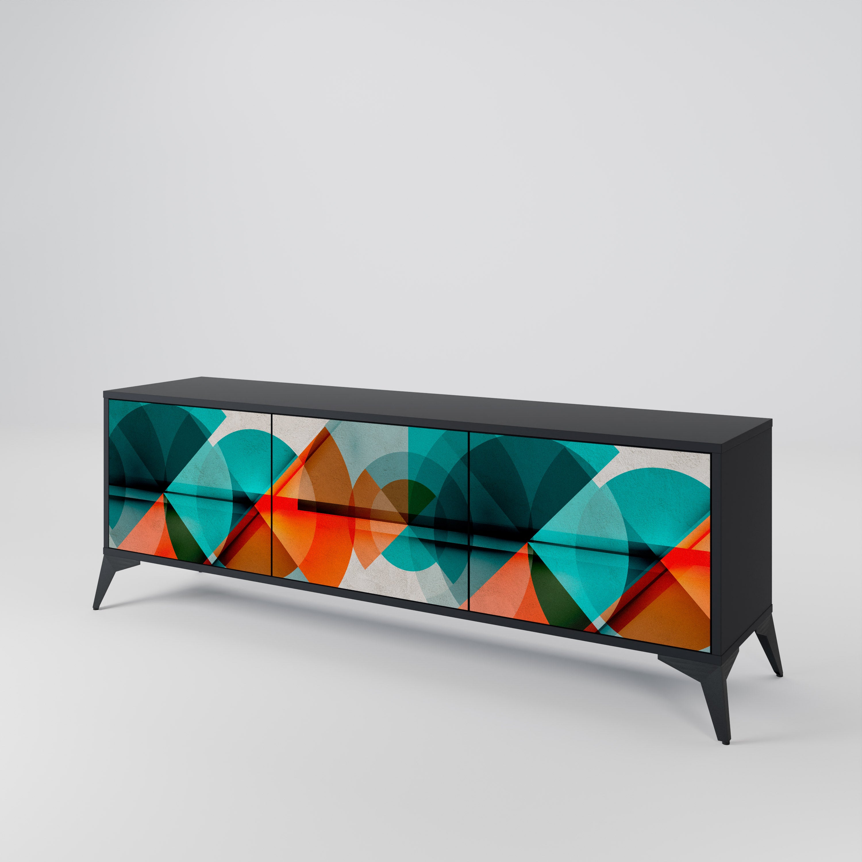 Mueble de TV CIRCULAR RHAPSODY de 3 puertas con acabado negro