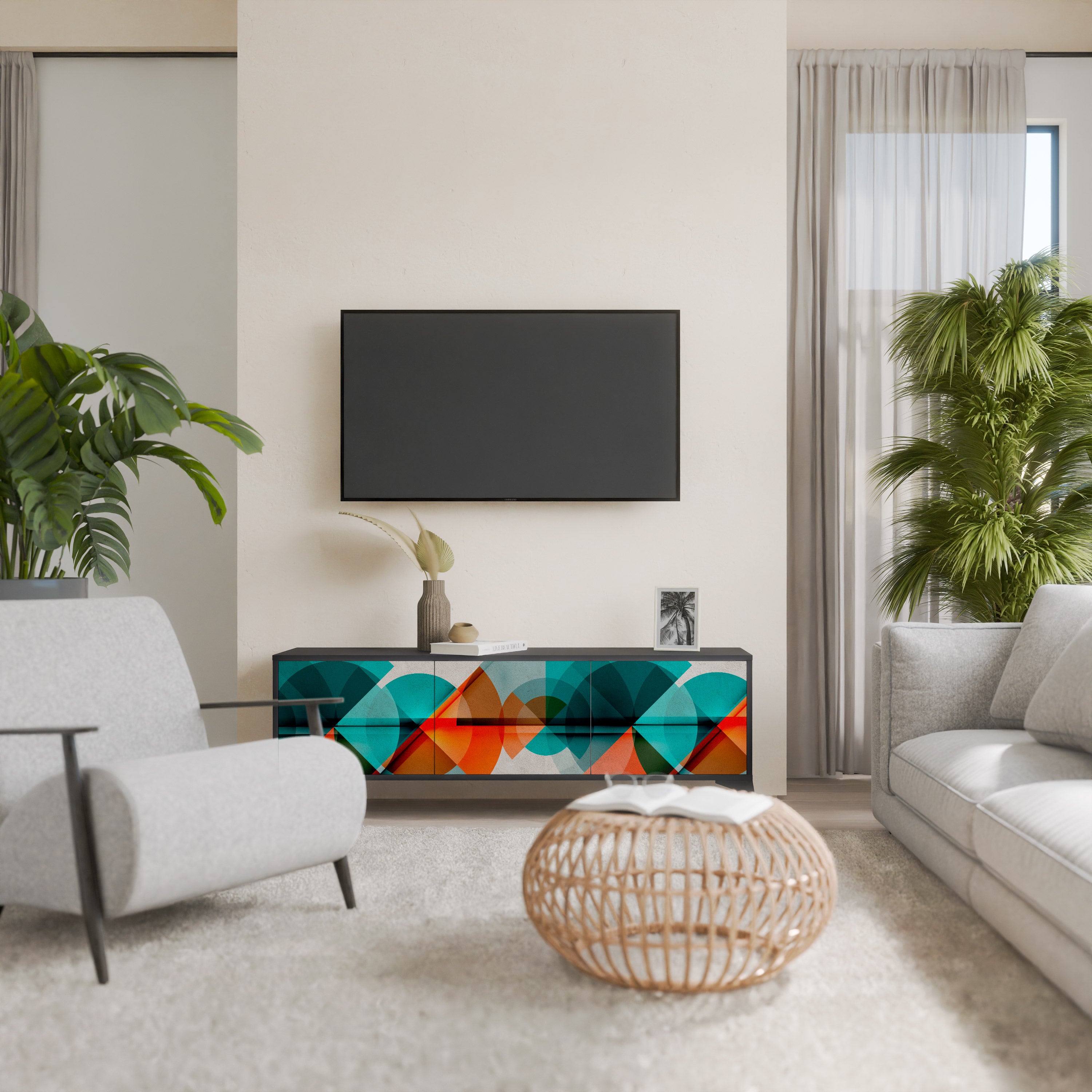 Mueble de TV CIRCULAR RHAPSODY de 3 puertas con acabado negro