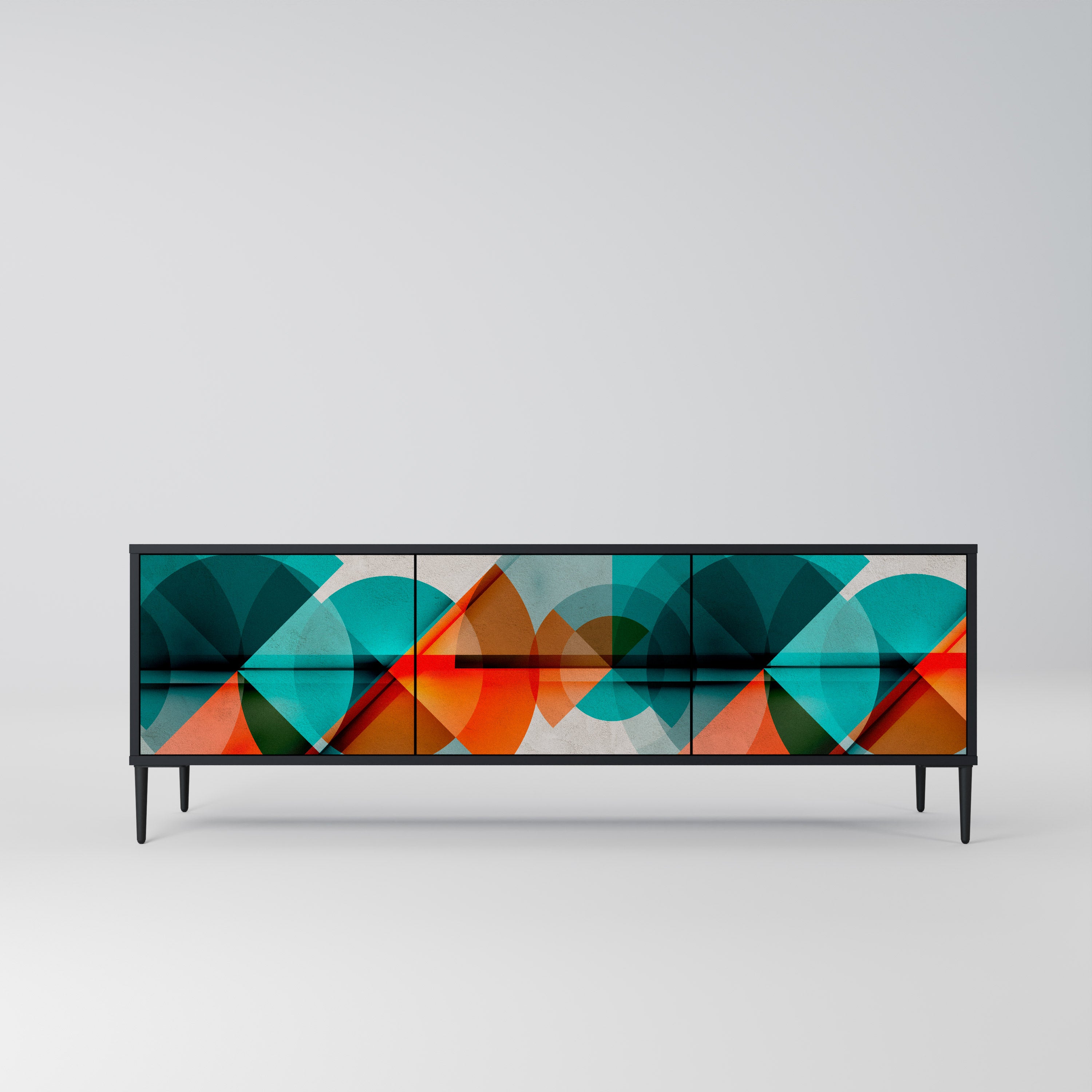 Mueble de TV CIRCULAR RHAPSODY de 3 puertas con acabado negro