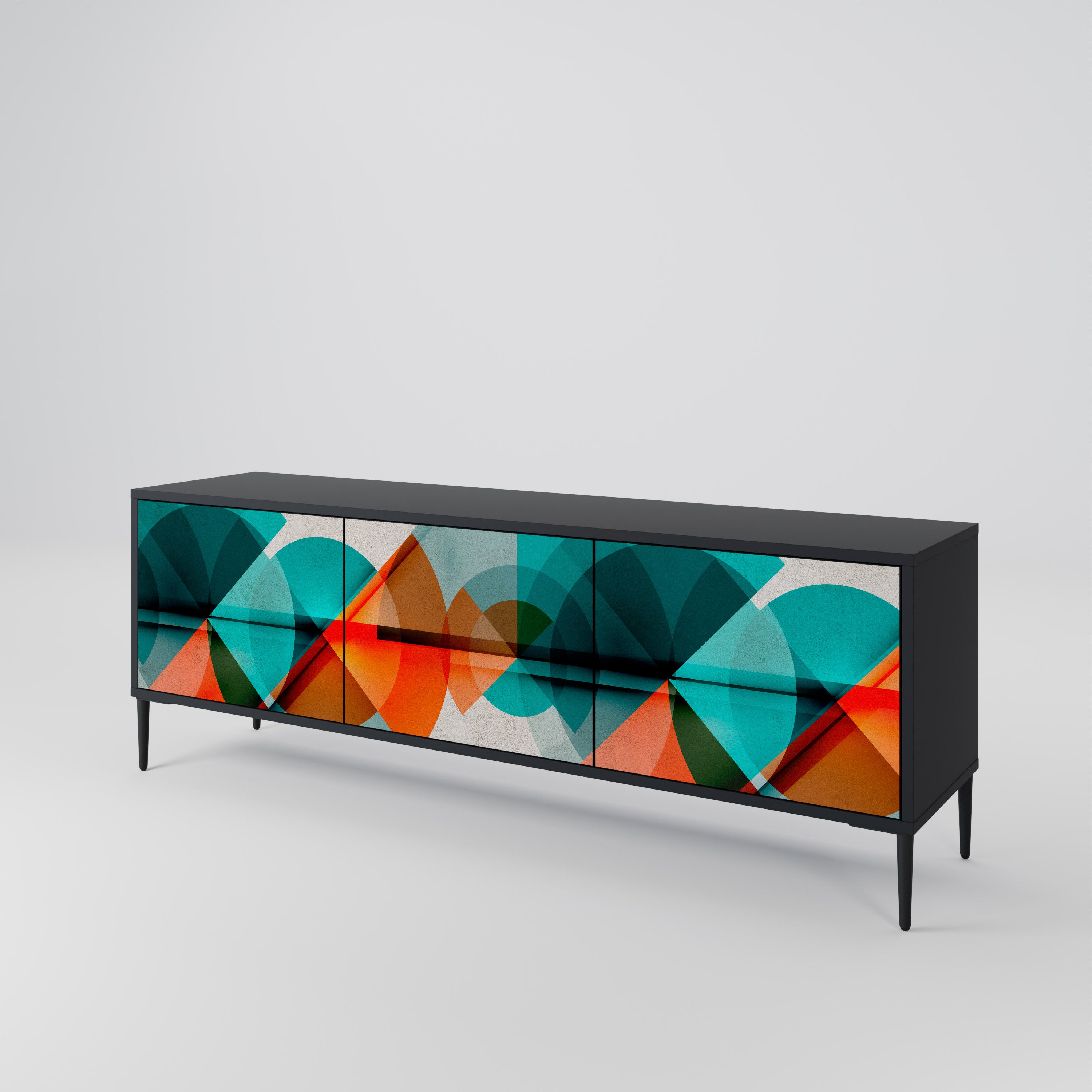 Mueble de TV CIRCULAR RHAPSODY de 3 puertas con acabado negro